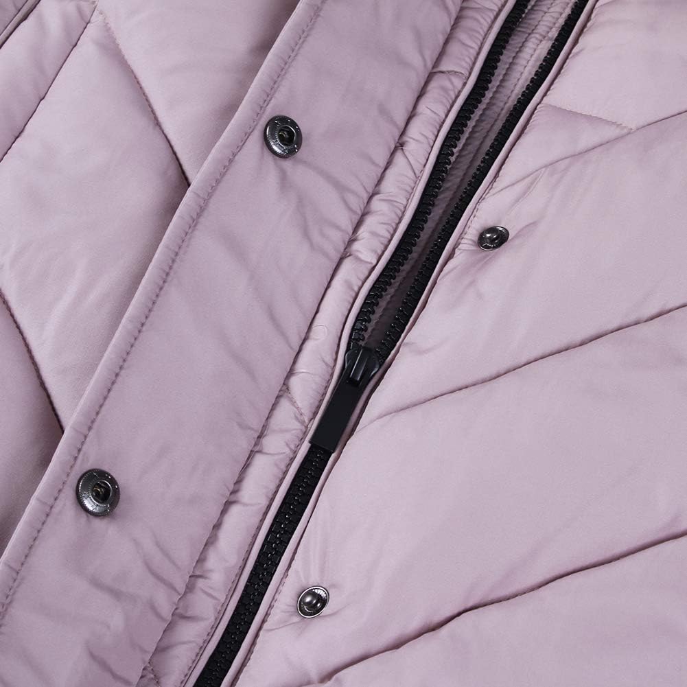Women's Long Puffer Parka Coat Faux Fur Hood Pink