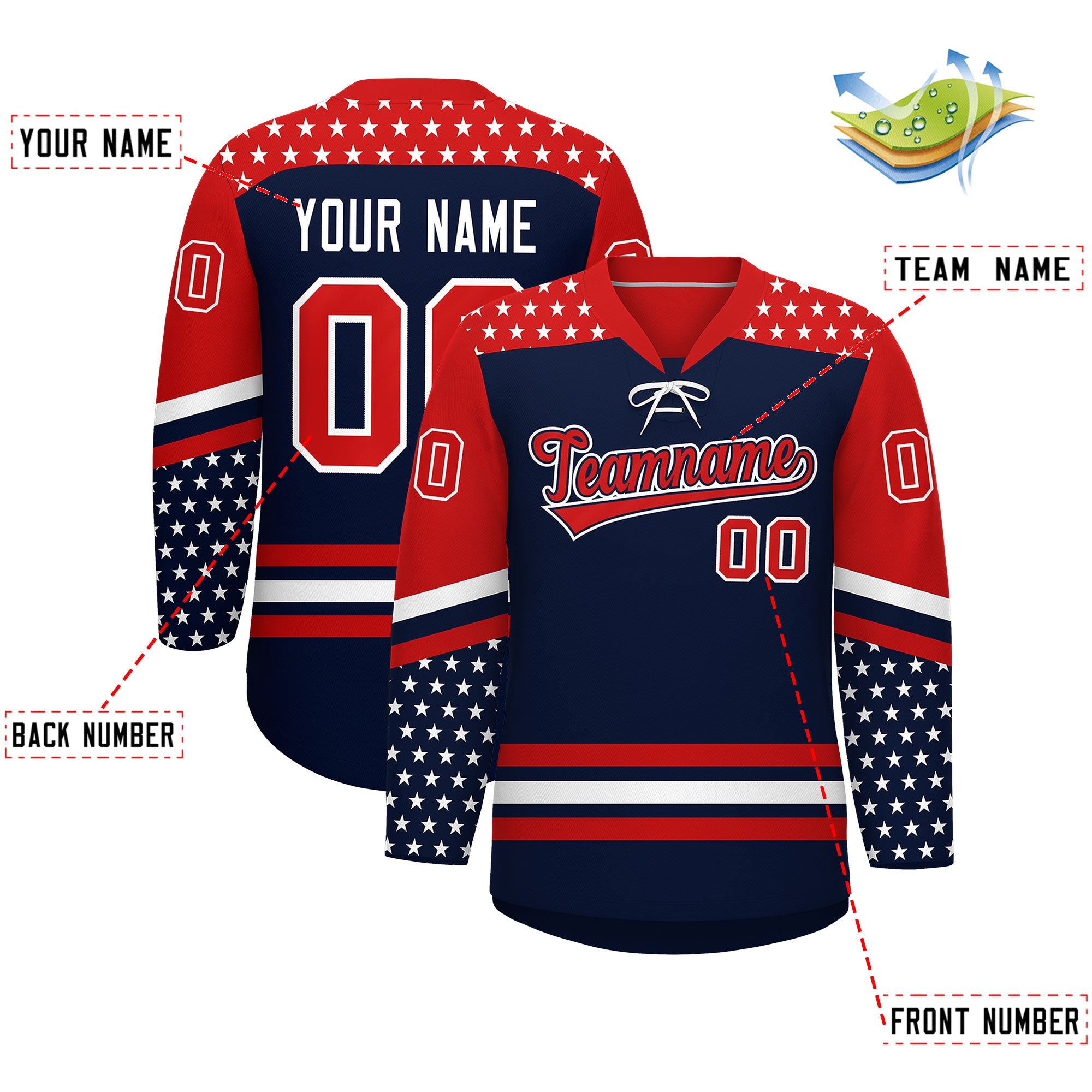 Custom Star Series Personalization Lace-Up Neck Hockey Jersey