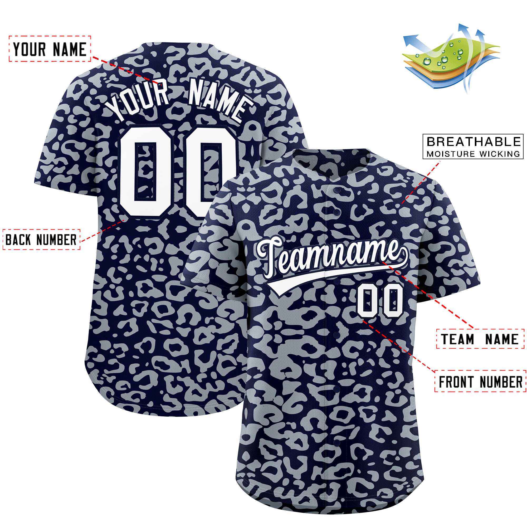 Authentisches Baseball-Trikot mit individuell gestaltetem Leopardenmuster