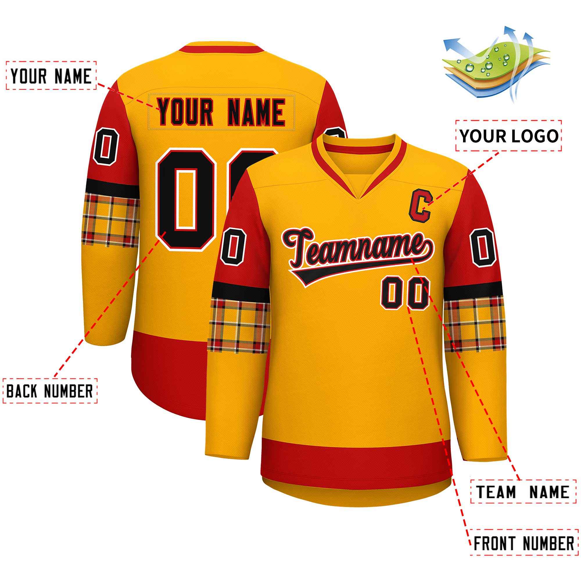 Custom Personalized Raglan Sleeves V-Neck Hockey Jersey