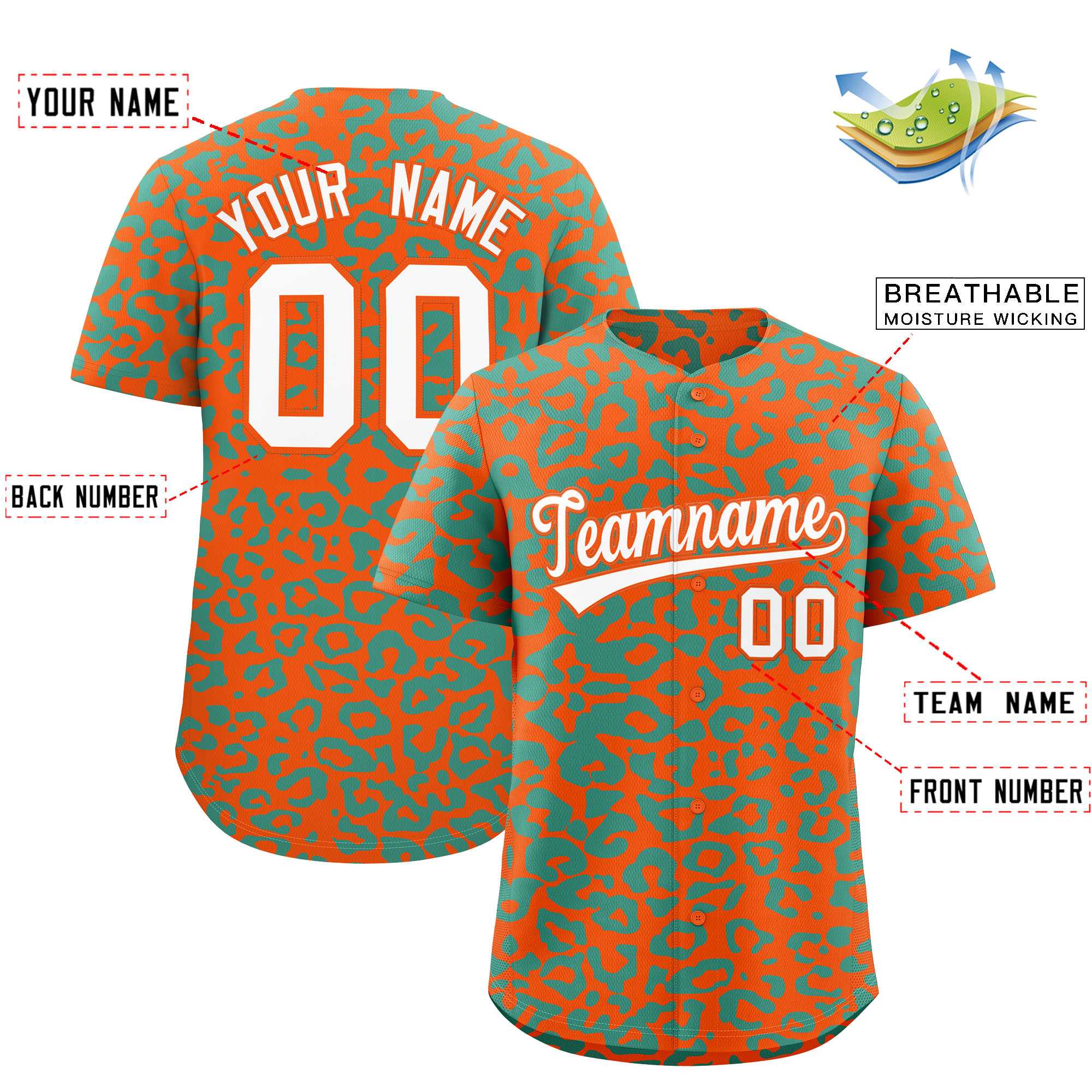 Authentisches Baseball-Trikot mit individuell gestaltetem Leopardenmuster