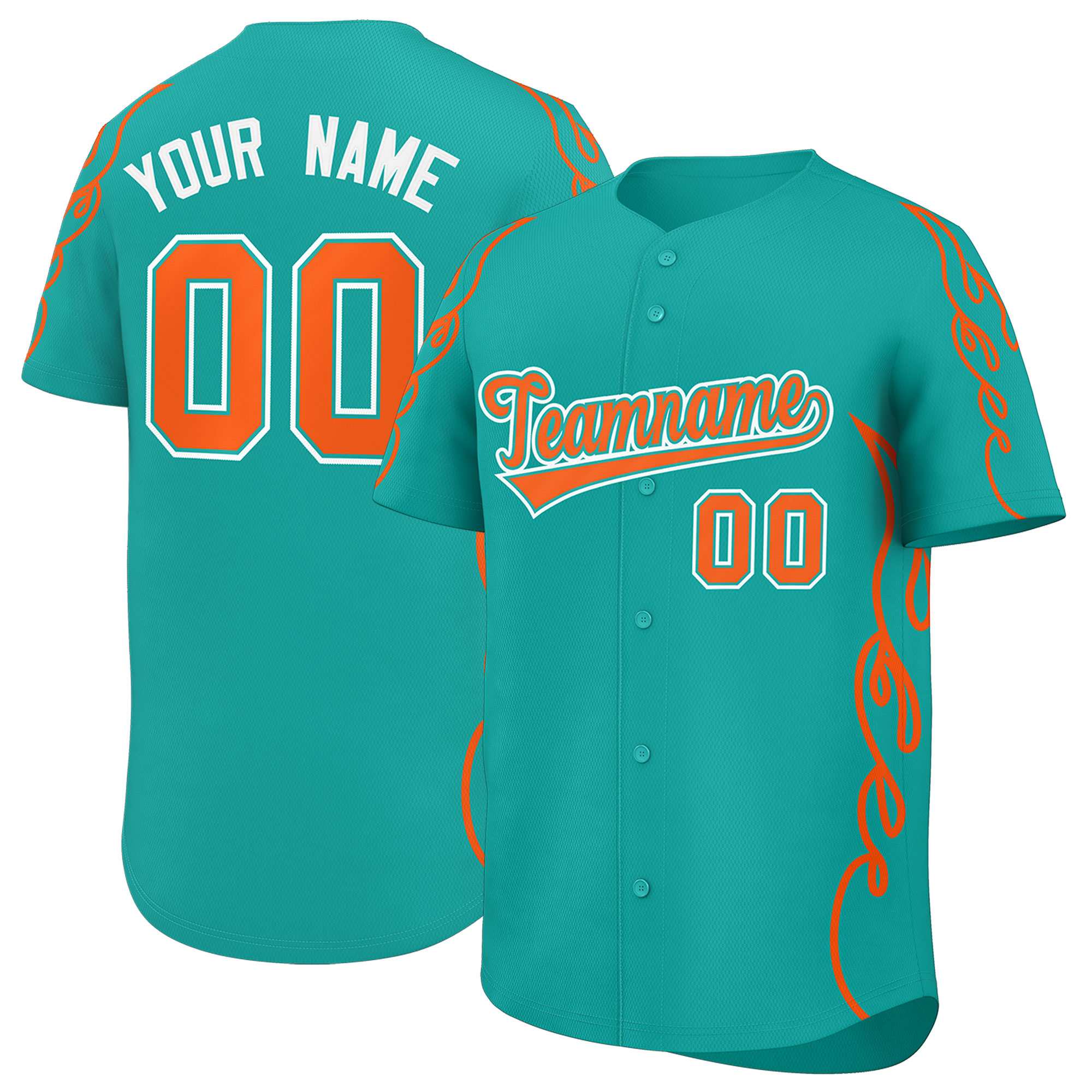 Benutzerdefiniertes Baseball-Trikot mit Seitenflammen-Umrissmuster für Sportuniformen