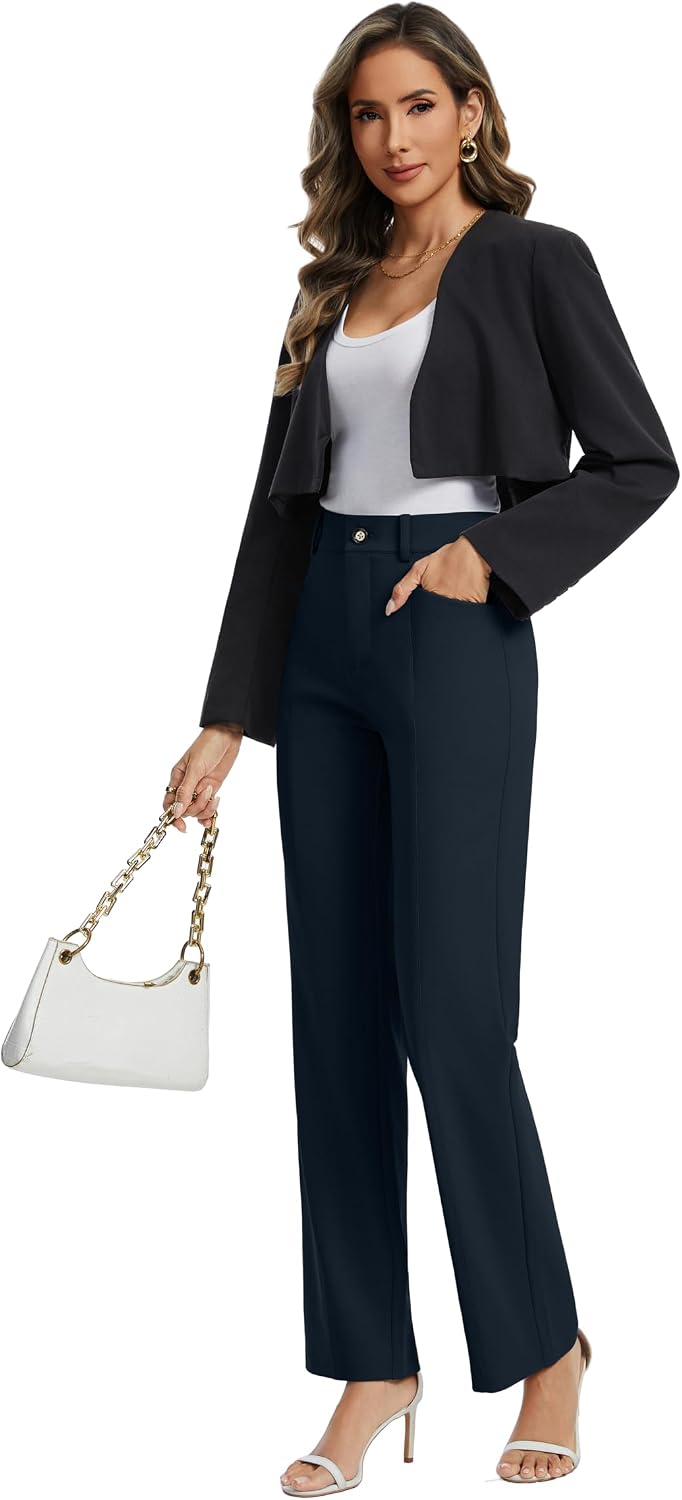 Women's Business Casual Wide Leg Pants High Waisted Dress Trousers Summer Work with Pockets Women's Business Casual Wide Leg Pants High Waisted Dress Trousers Summer Work with Pockets