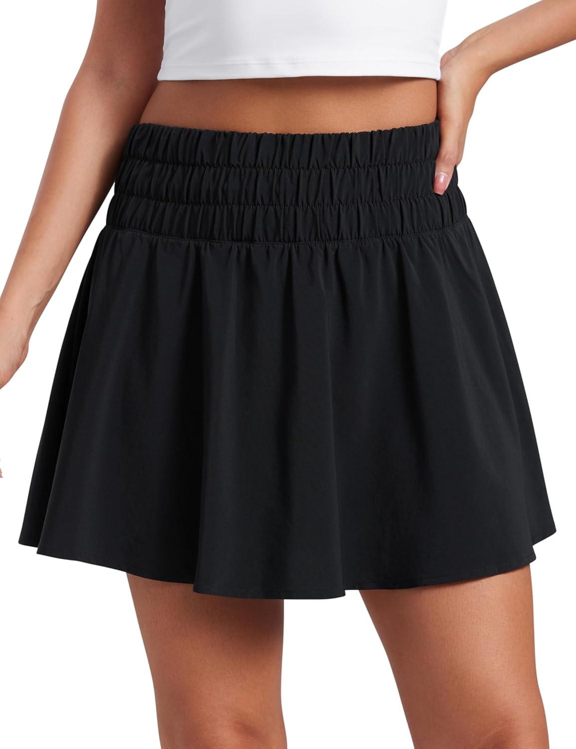 High Shirred-Waisted Tennis Skirts for Women - Mini Lined Golf Casual Athletic Flowy Skorts with Pockets