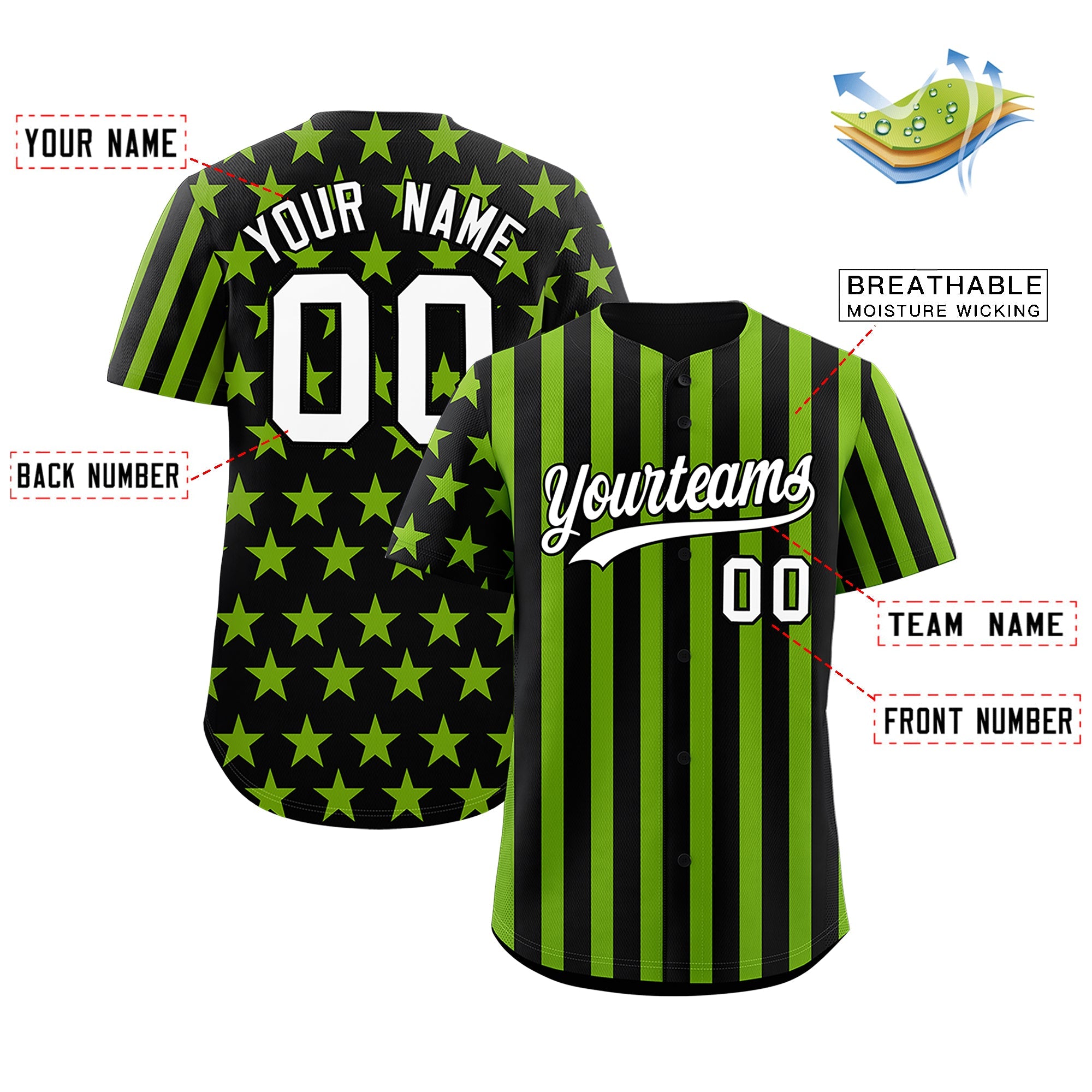 Benutzerdefiniertes Graffiti-Muster-Baseball-Trikot mit amerikanischer Flagge