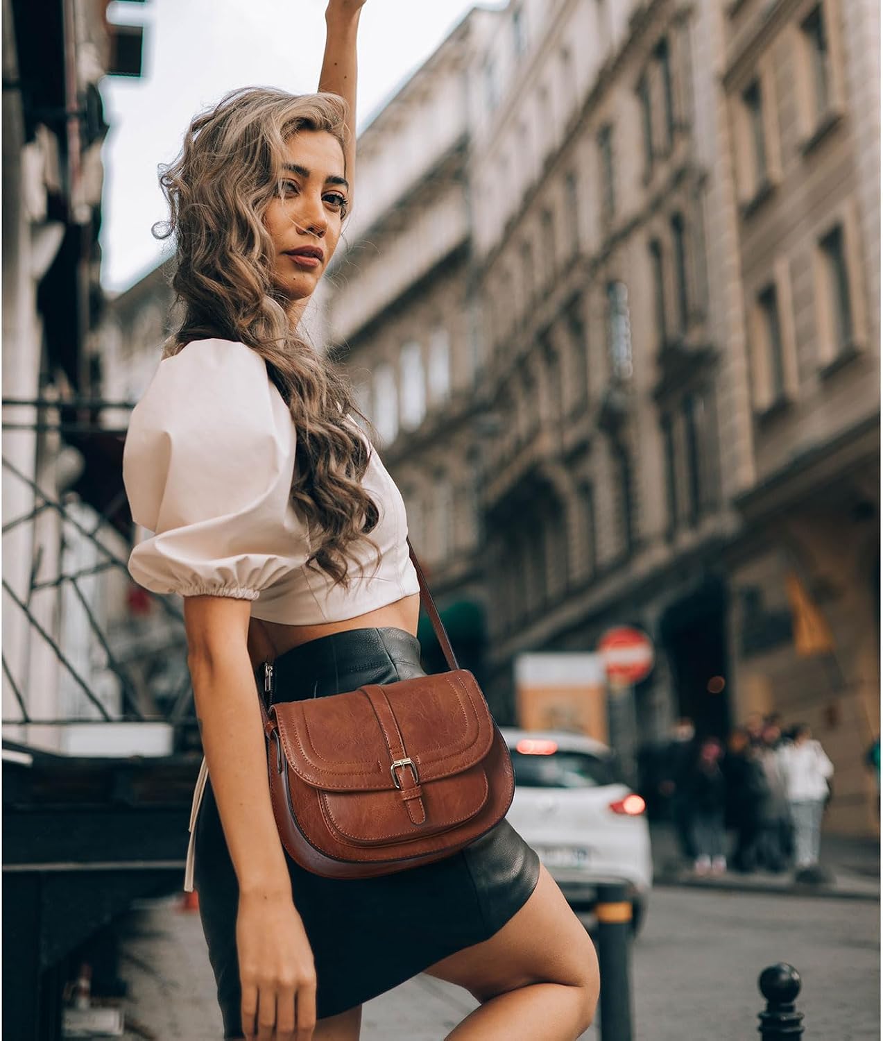 Women's Vegan Leather Saddle Crossbody Bag