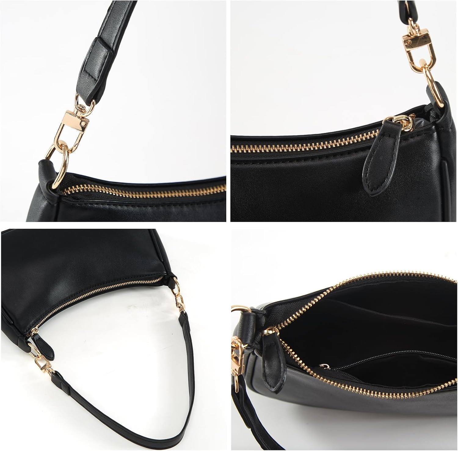 Women's Black PU Crescent Shoulder Bag Chain Accent