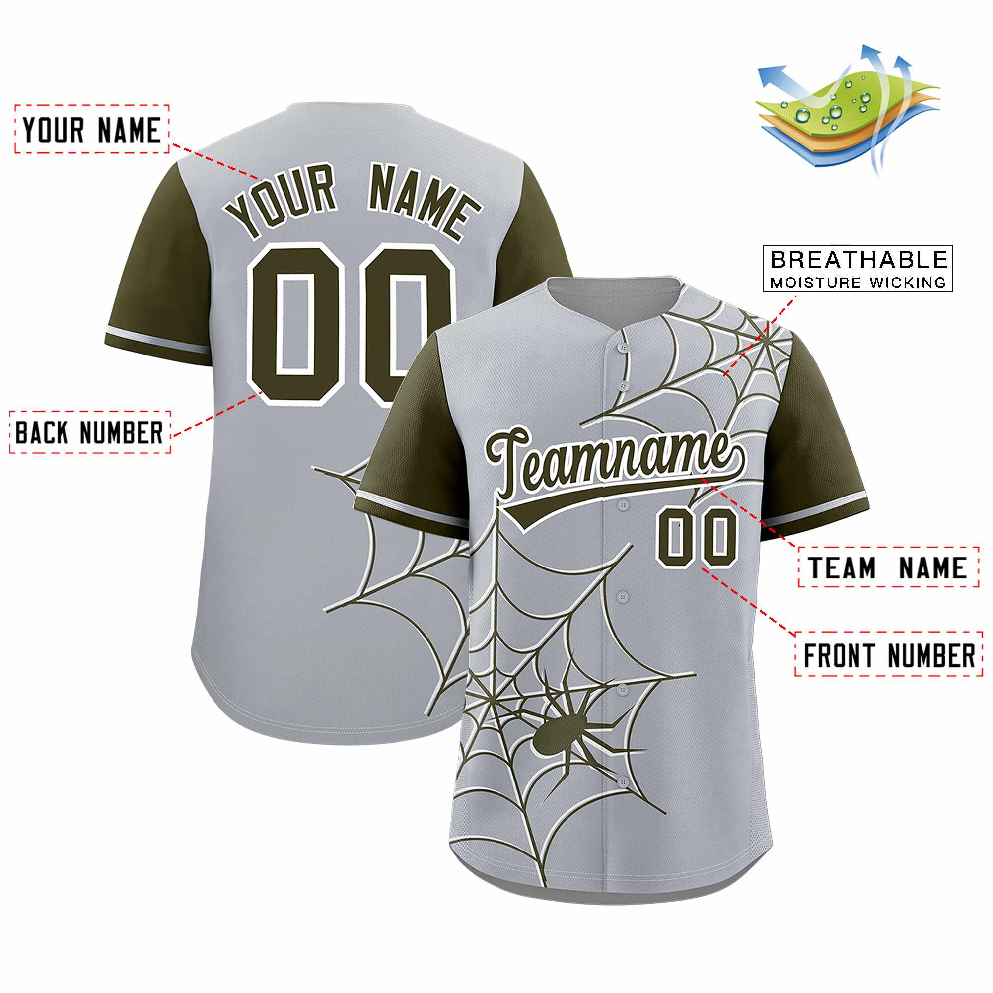 Benutzerdefiniertes Spinnennetz-Muster, Raglanärmel, authentisches Baseball-Trikot