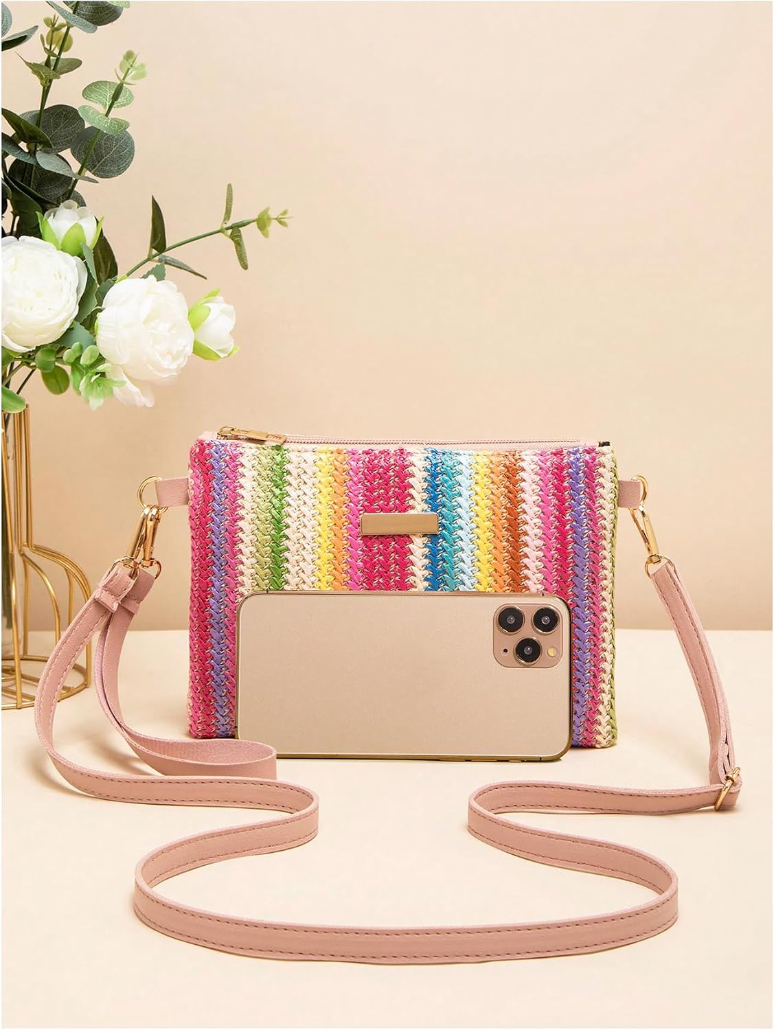 Women's Multicolor Woven Striped Crossbody Bag