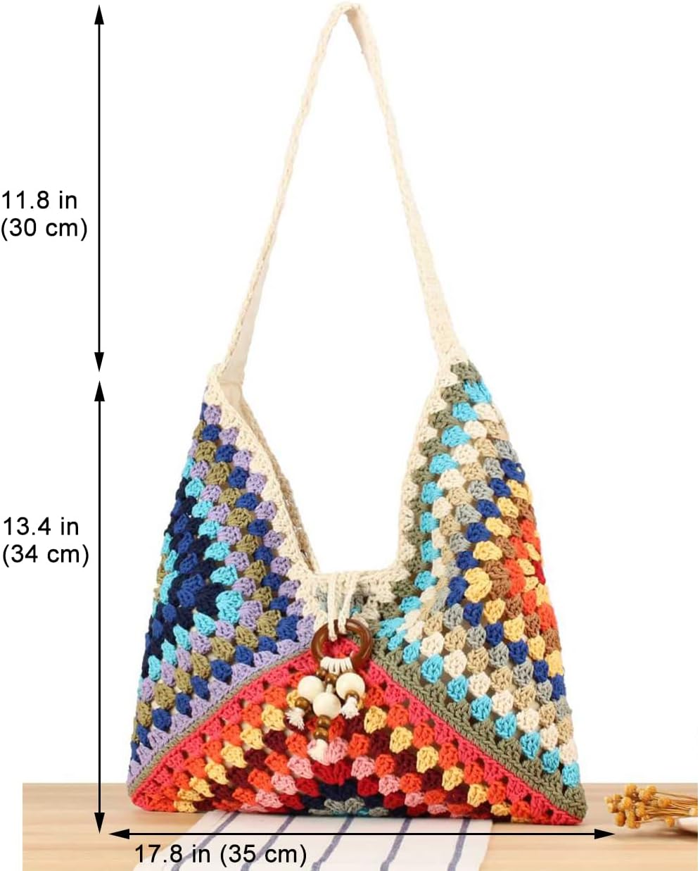 Women's Crochet Granny Square Hobo Shoulder Bag, Multicolor