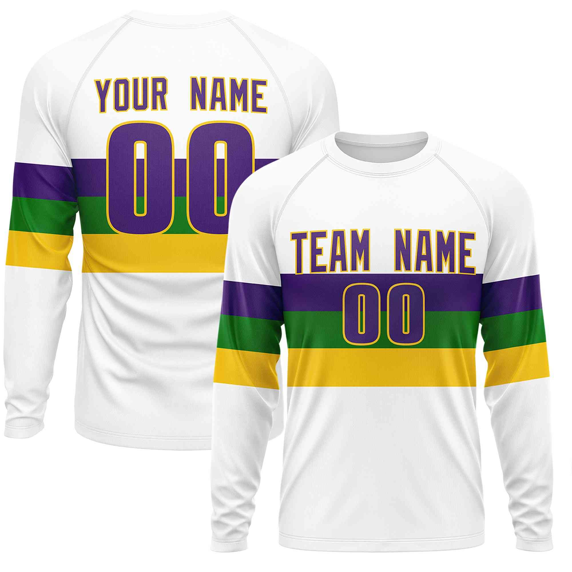 Benutzerdefiniertes, personalisiertes Mardi Gras Langarm-Performance-T-Shirt mit Rundhalsausschnitt