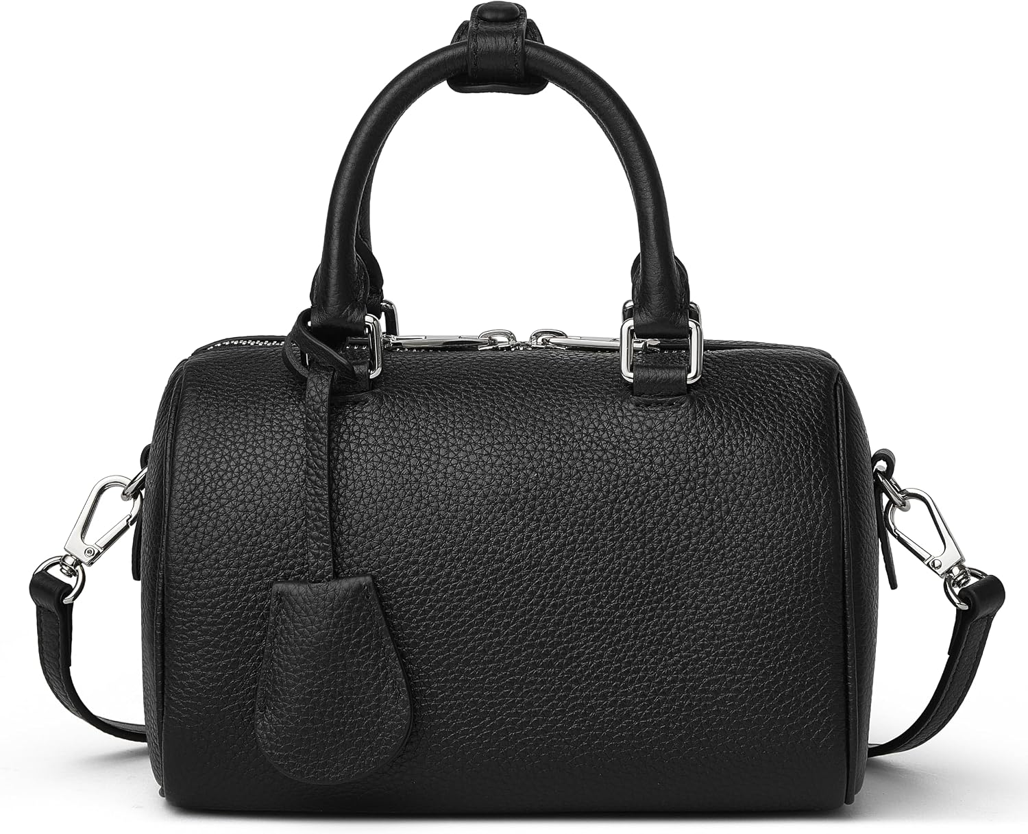 Women's Pebbled Leather Boston Handbag with Tassel, Black