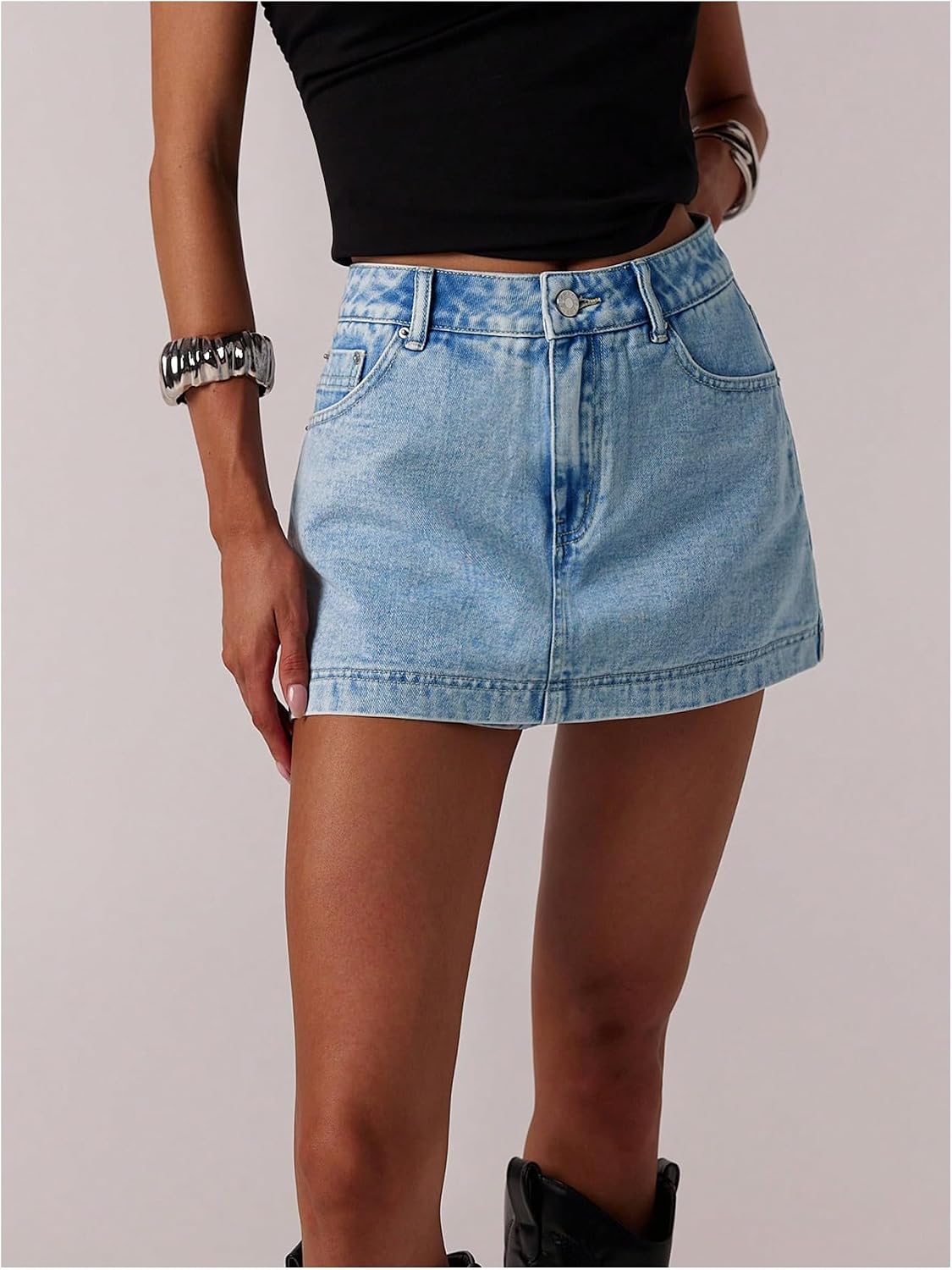 Women's High Waisted Denim Skort A Line Blue