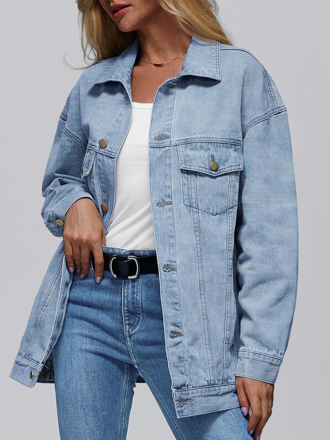 Women's Oversized Light Wash Denim Jacket Boyfriend Style
