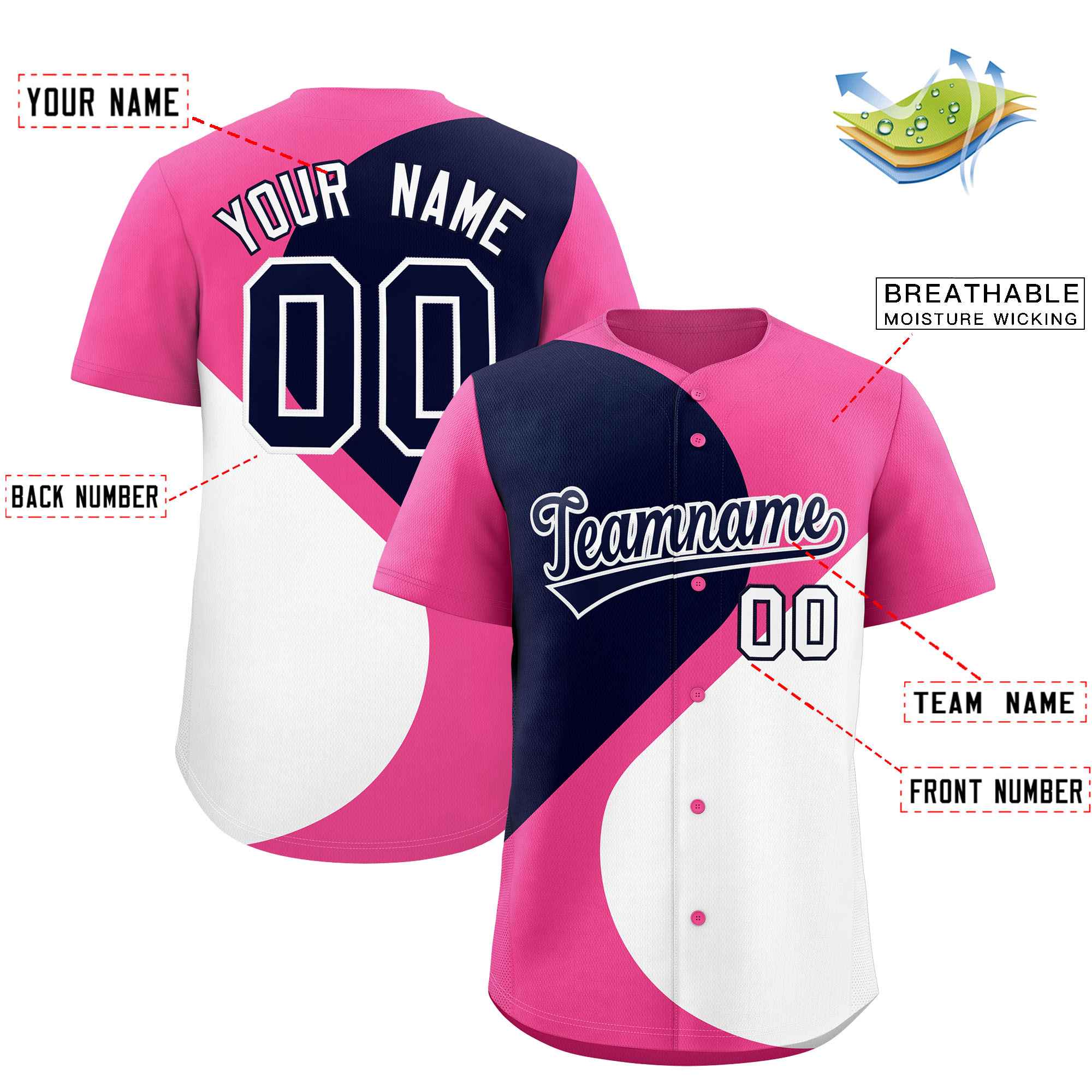 Benutzerdefiniertes, personalisiertes, authentisches Baseball-Trikot mit halbem Herzmuster und Farbblock