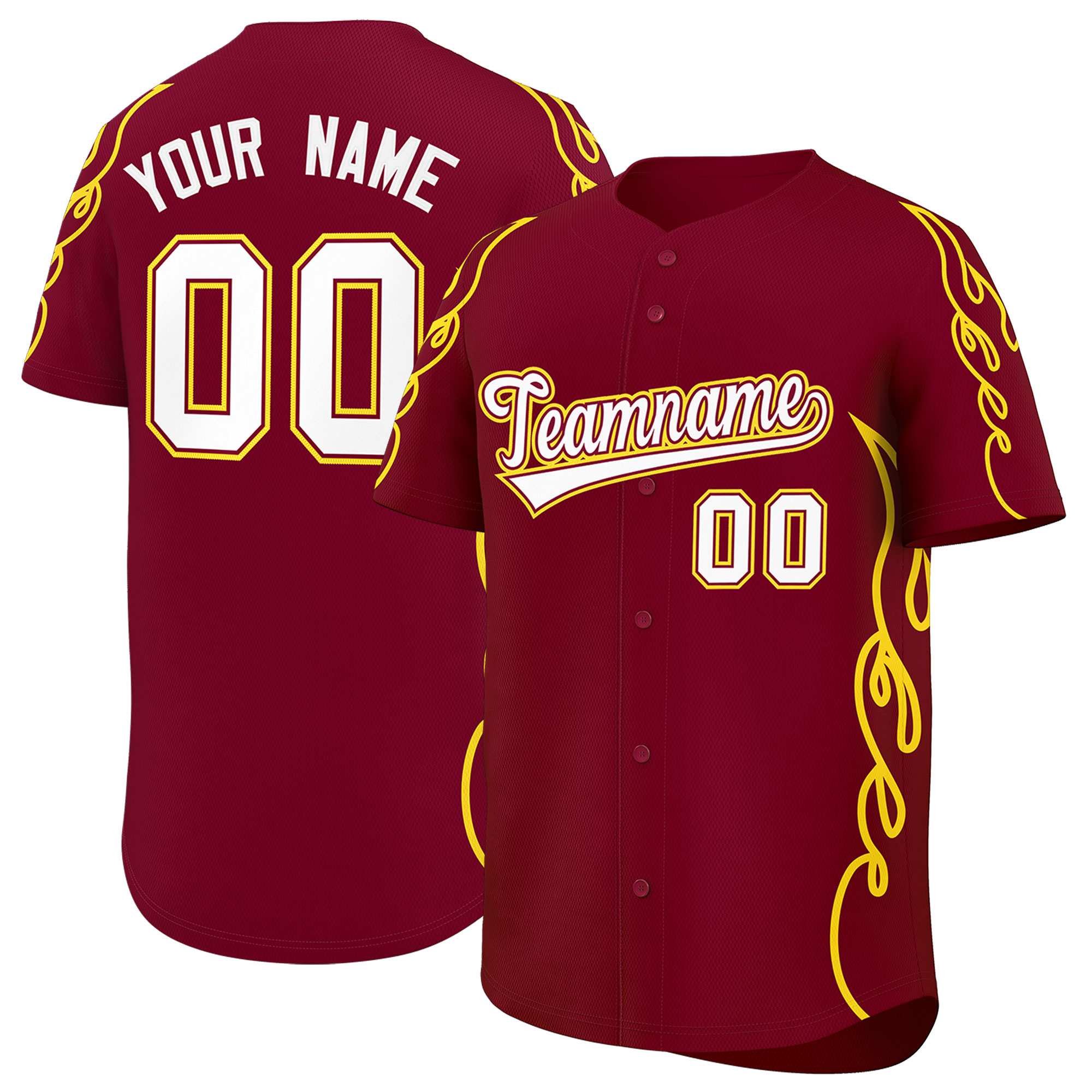 Benutzerdefiniertes Baseball-Trikot mit Seitenflammen-Umrissmuster für Sportuniformen