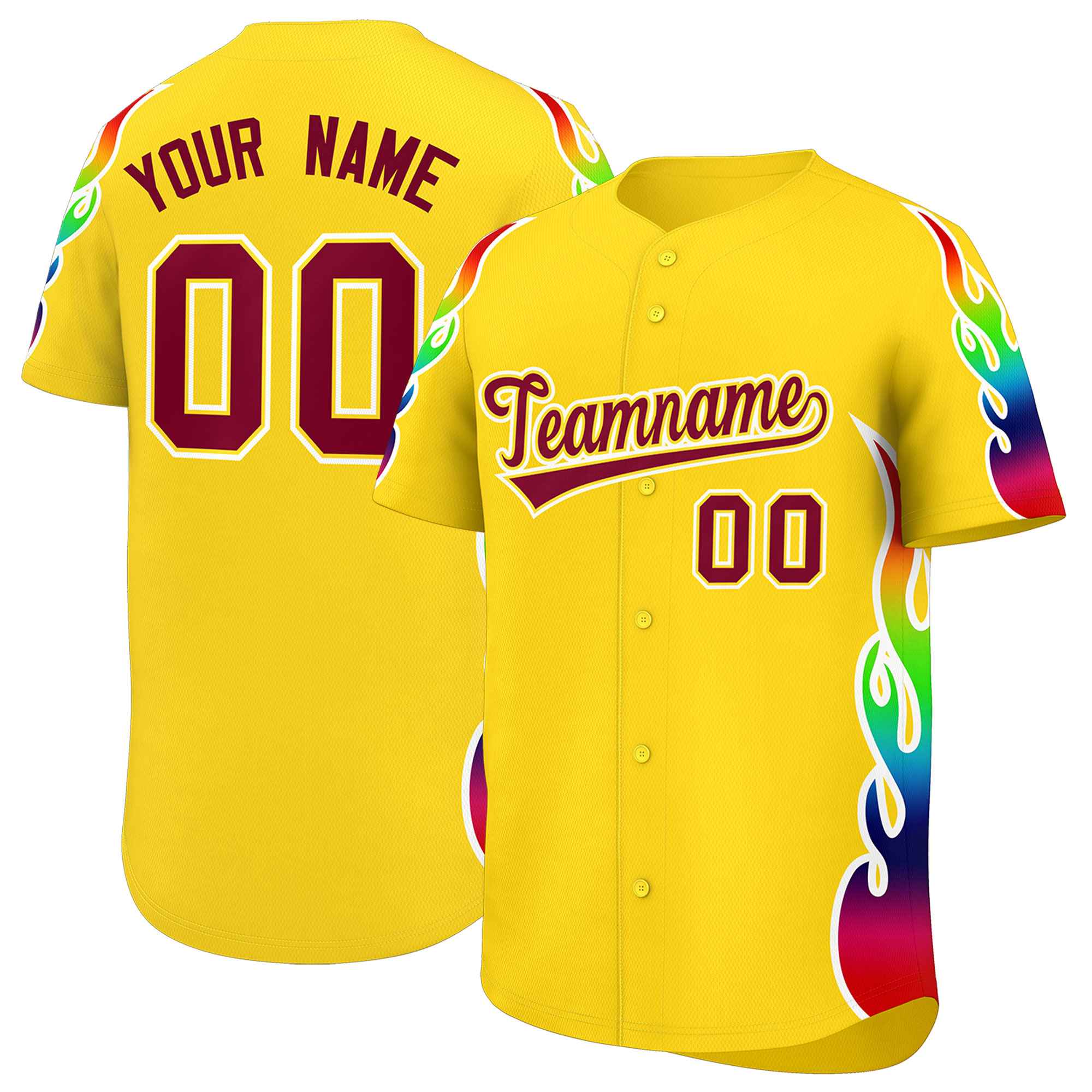 Benutzerdefiniertes Graffiti-Muster, personalisierter mehrfarbiger Flammendruck, authentisches Baseball-Trikot