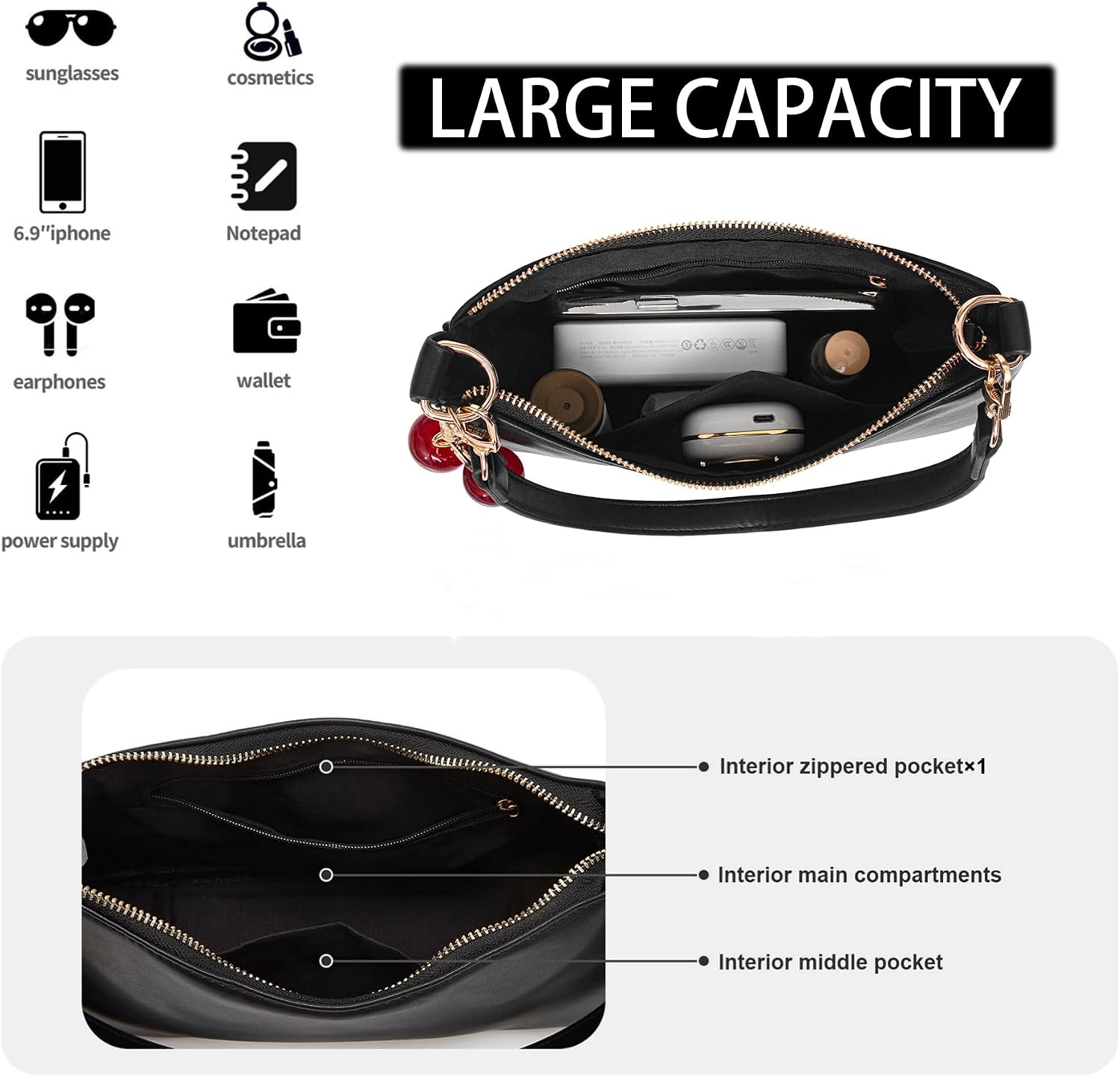 Women's PU Cherry Charm Shoulder Bag