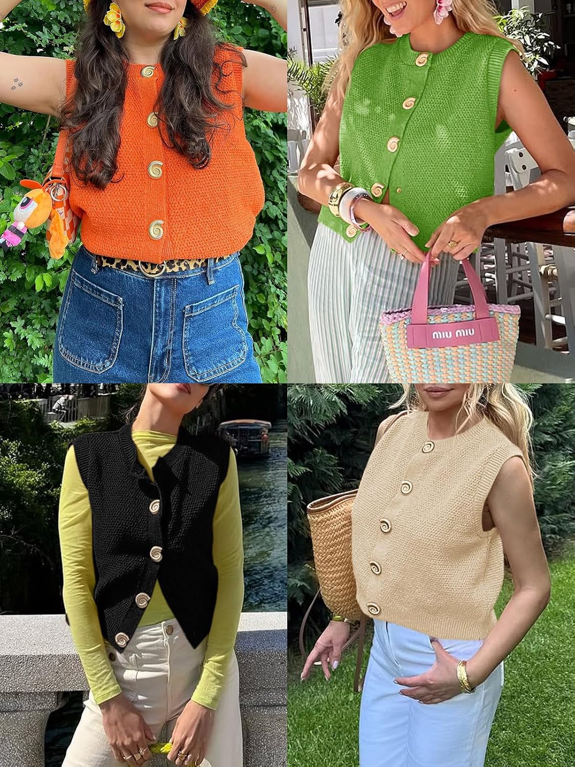 Women's Cropped Button Up Crew Neck Sweater Vest Women's Cropped Button Up Crew Neck Sweater Vest