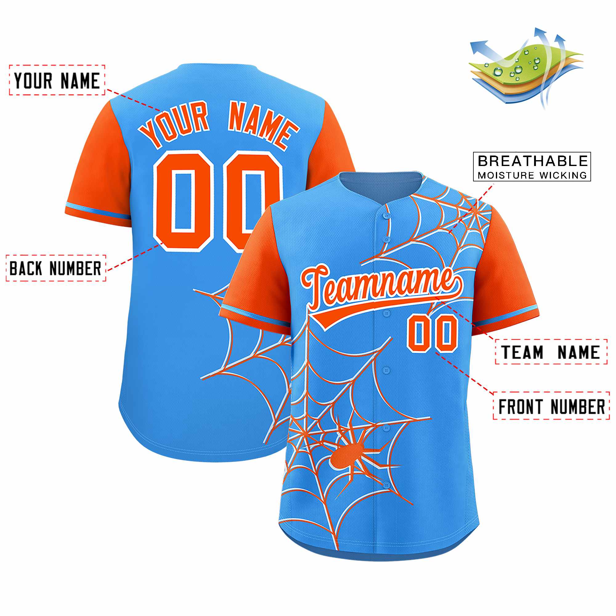Benutzerdefiniertes Spinnennetz-Muster, Raglanärmel, authentisches Baseball-Trikot