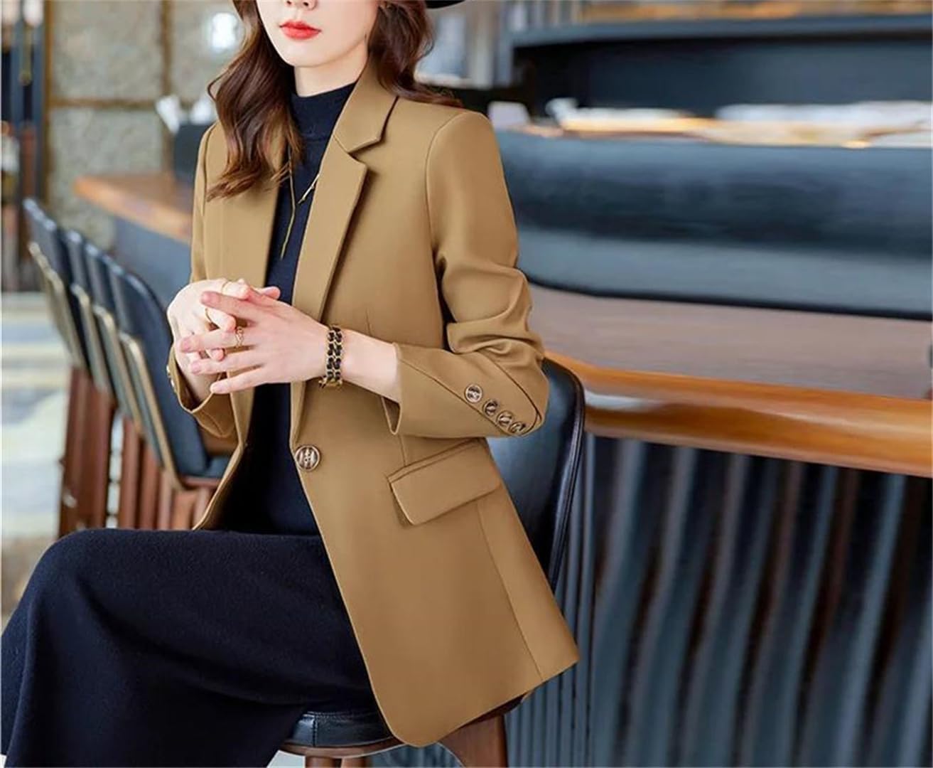 Women's Slim Fit Single Button Blazer Black Women's Slim Fit Single Button Blazer Black