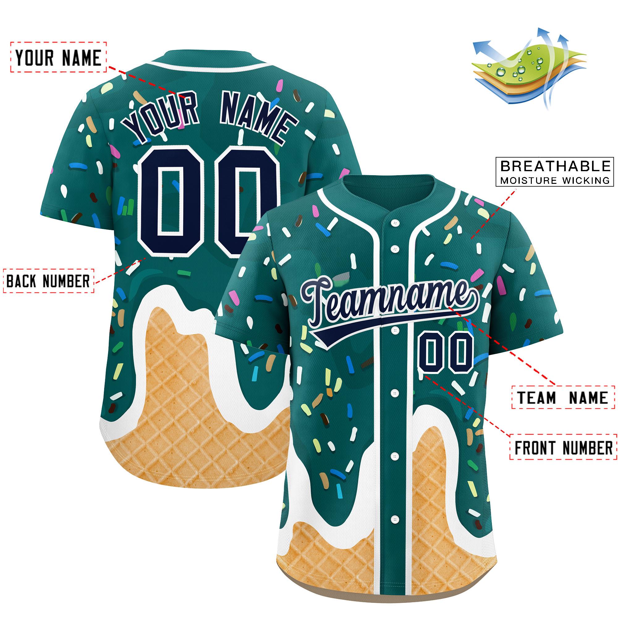 Benutzerdefiniertes Eistüte-Graffiti-Muster, modisches, authentisches Baseball-Trikot