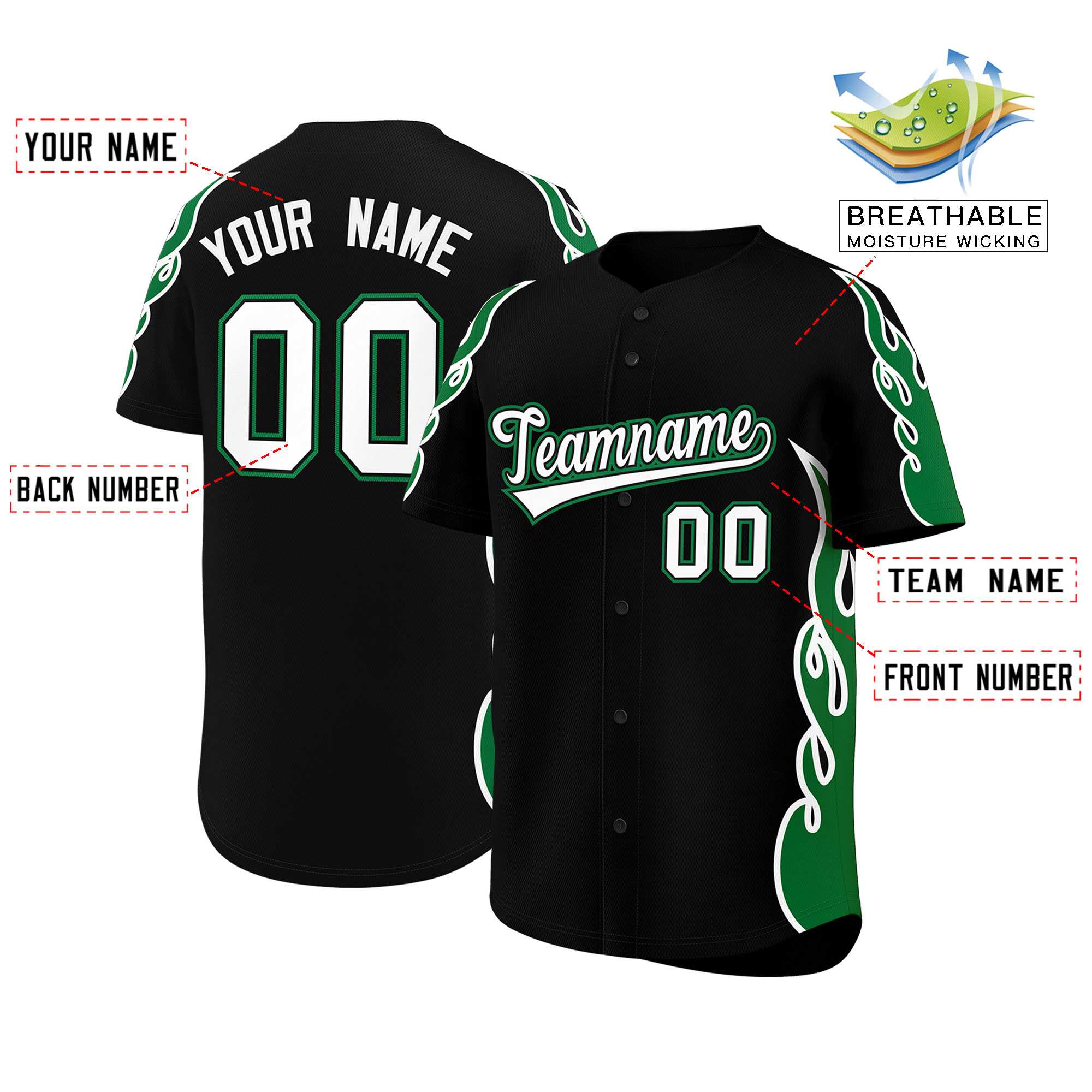 Benutzerdefiniertes Baseball-Trikot mit Seitenflammen-Umrissmuster für Sportuniformen