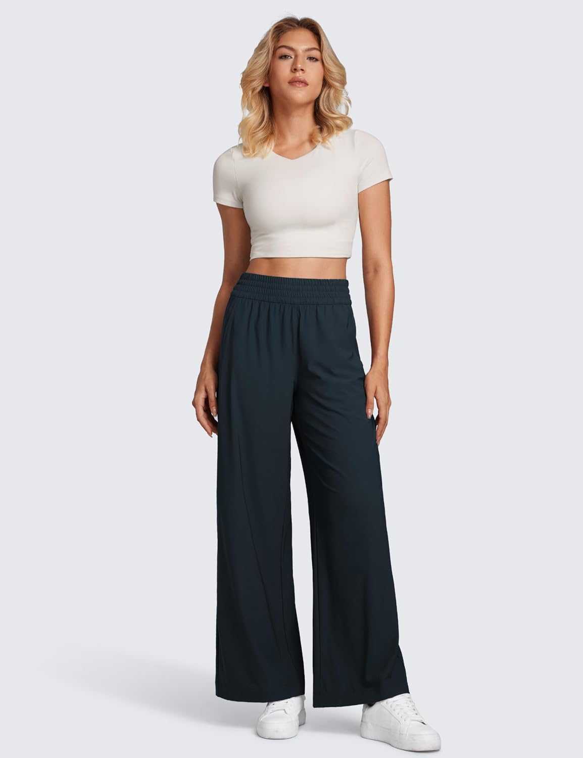 Women's High Waist Wide Leg Flowy Pants with Pockets