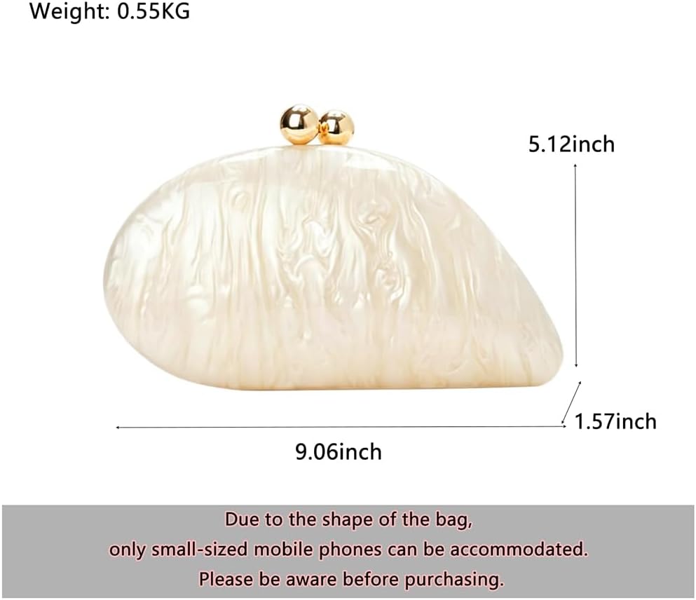 Women's Acrylic Shell Clutch Evening Bag with Gold Chain