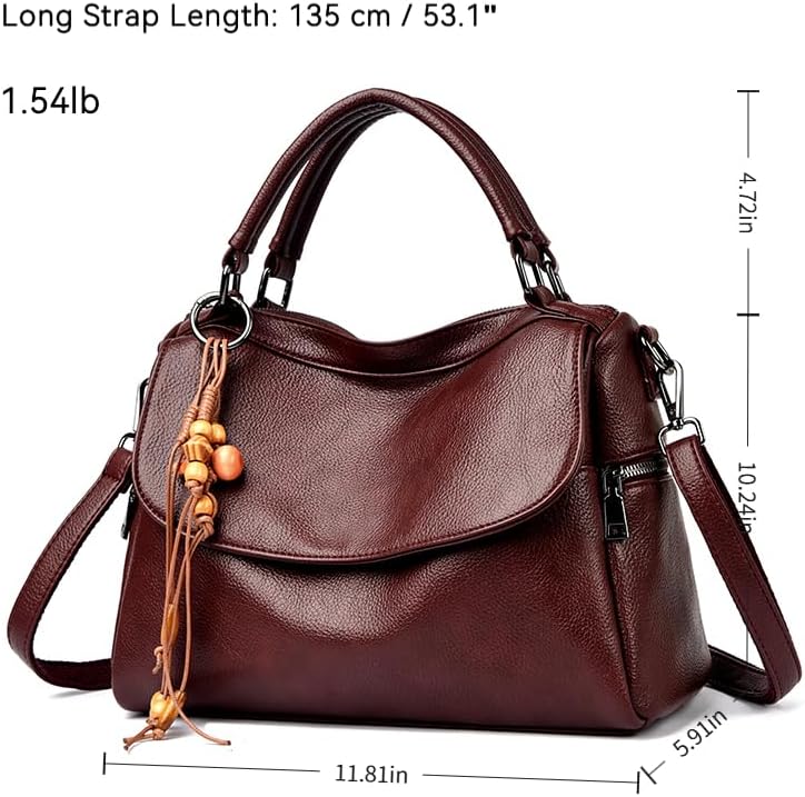 Women's Soft Pebbled Leather Flap Satchel Bag Wine Red Women's Soft Pebbled Leather Flap Satchel Bag Wine Red