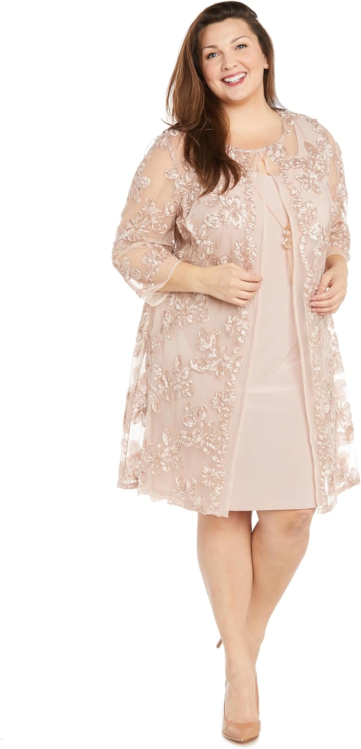 Women's Embellished Soutache Jacket & Sheath Dress Set W\/Necklace Formal Outfit Women's Embellished Soutache Jacket & Sheath Dress Set W\/Necklace Formal Outfit