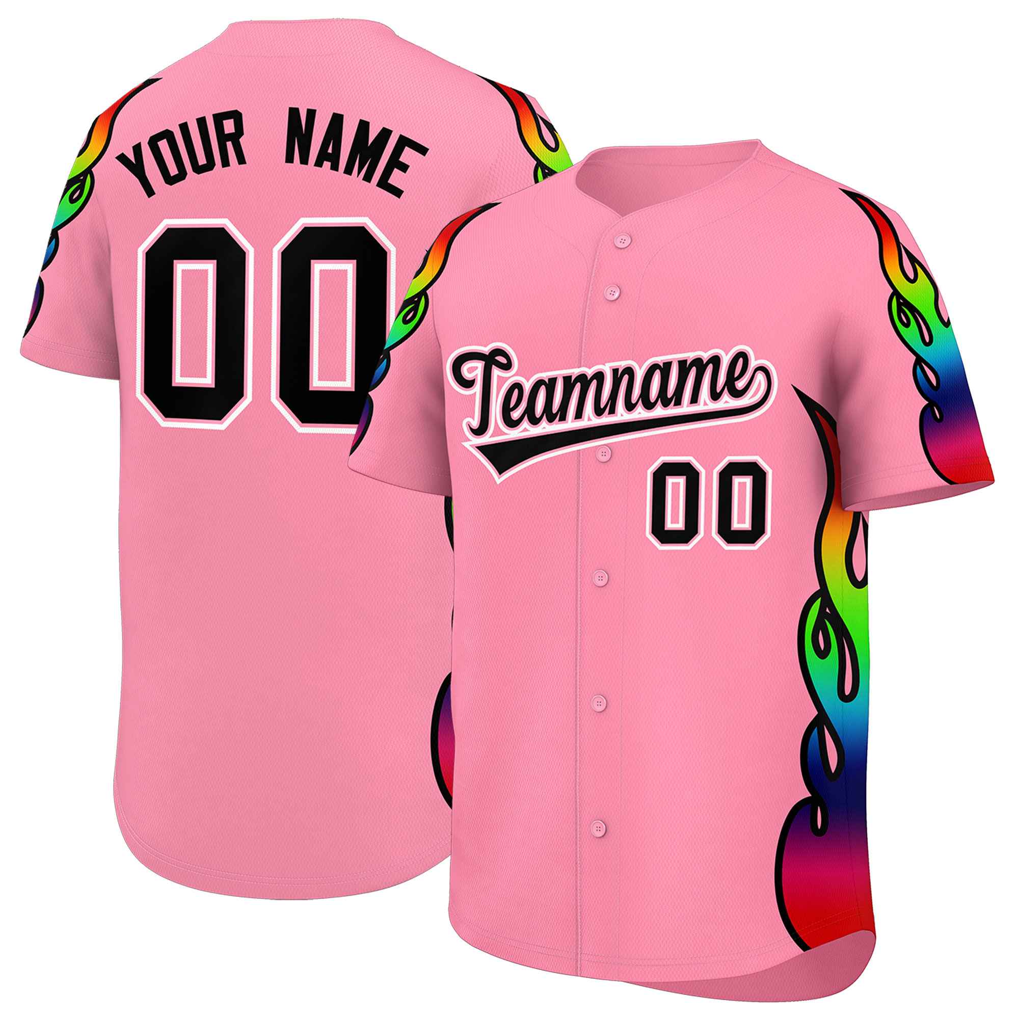 Benutzerdefiniertes Graffiti-Muster, personalisierter mehrfarbiger Flammendruck, authentisches Baseball-Trikot
