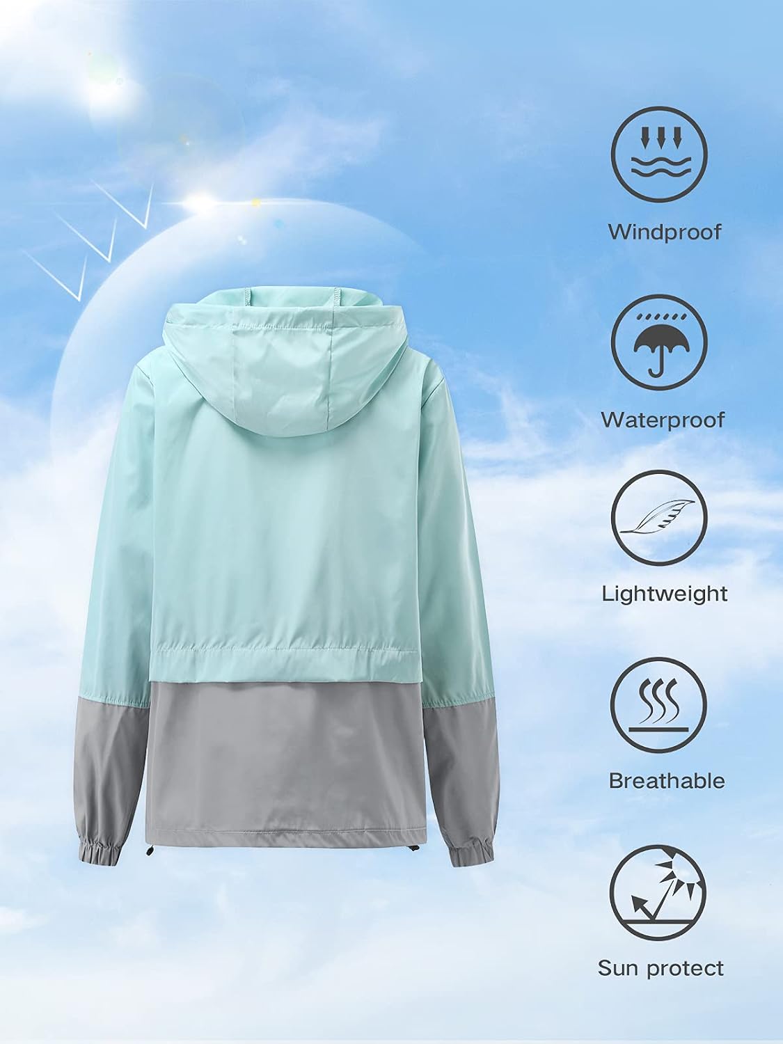 Women's Hooded Rain Jacket Waterproof Bomber Style Black