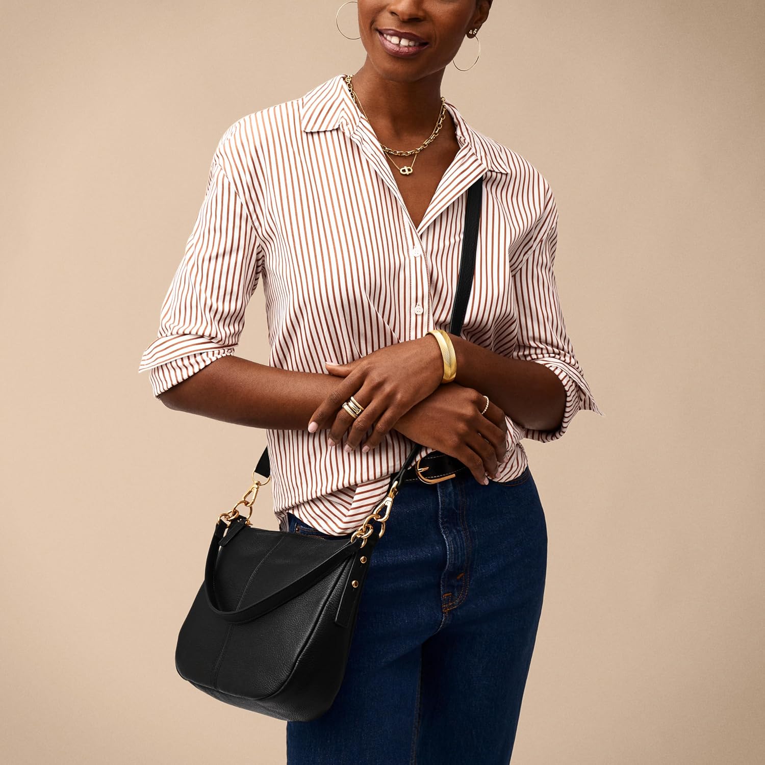 Women's Pebbled Leather Hobo Crossbody with Detachable Strap