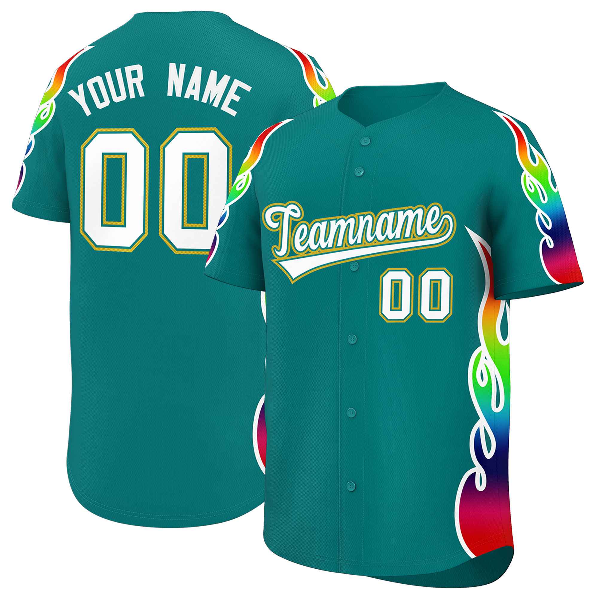 Benutzerdefiniertes Graffiti-Muster, personalisierter mehrfarbiger Flammendruck, authentisches Baseball-Trikot