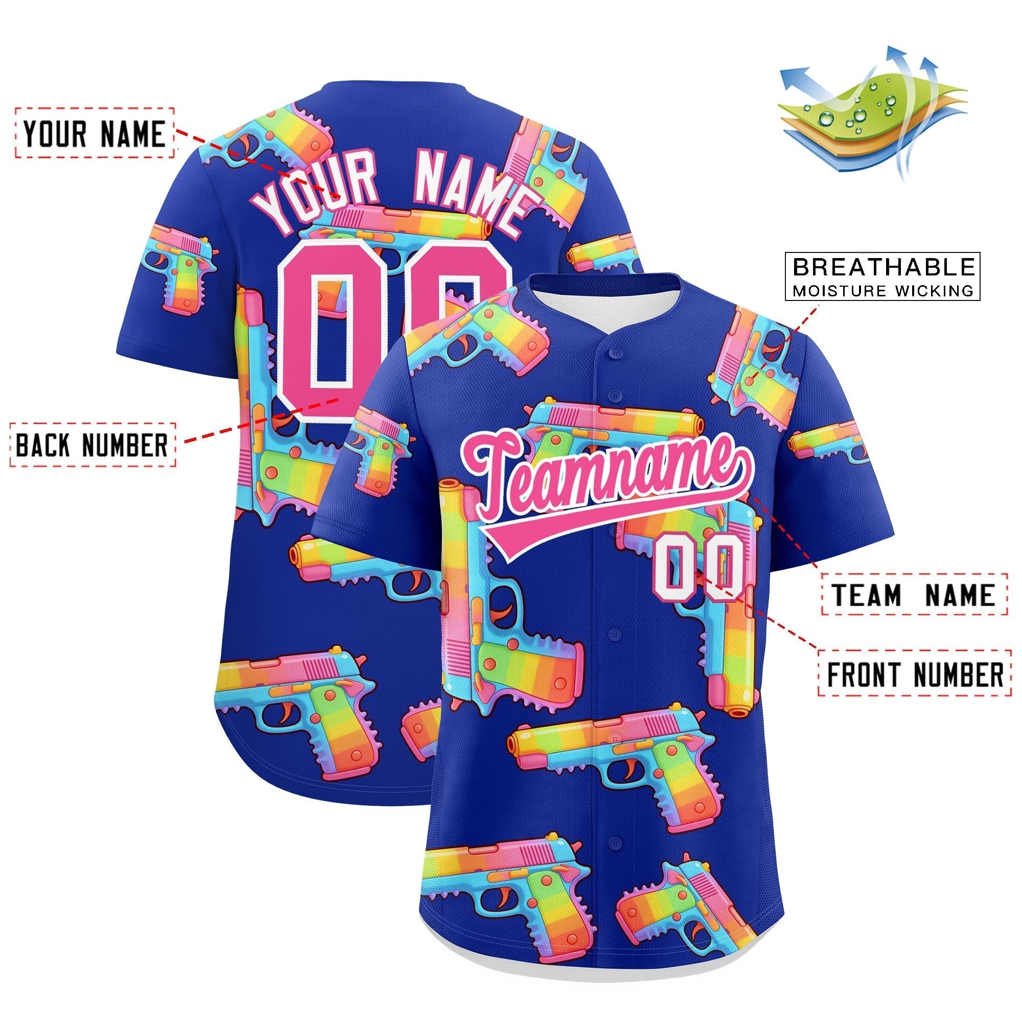 Individuelles, mit Zucker überzogenes, leichtes Baseball-Trikot mit Feuerkraft-Graffiti-Muster