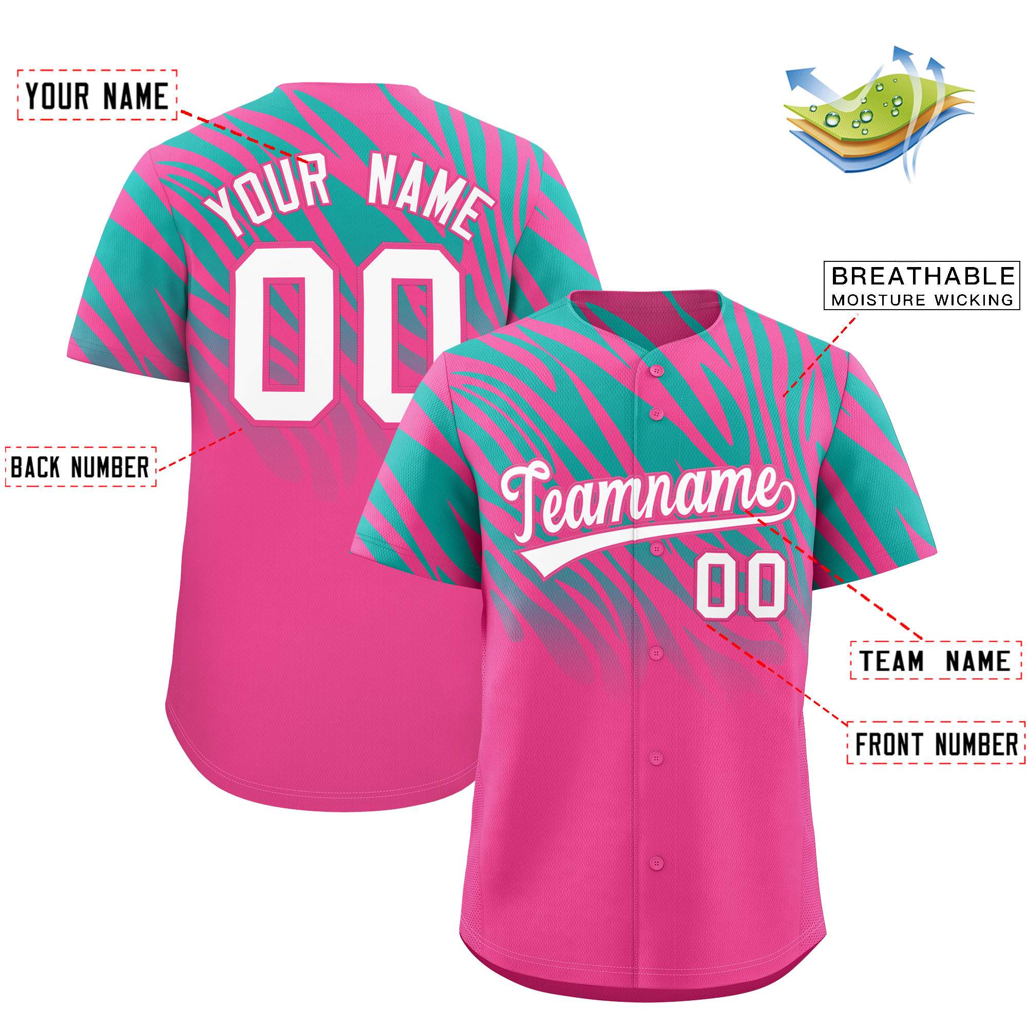 Benutzerdefiniertes Team-Shirt mit Tiger-Streifen und Farbverlauf und Tierdruck, Baseball-Trikot