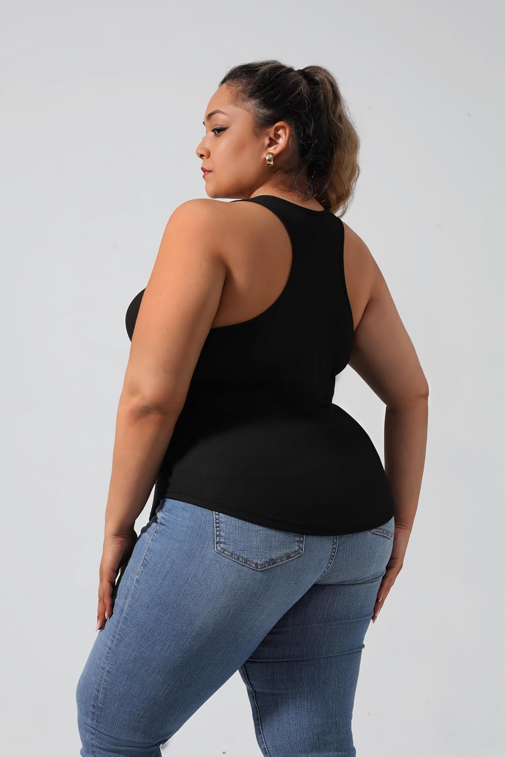 Women's Plus Size Ribbed Racerback Tank Black