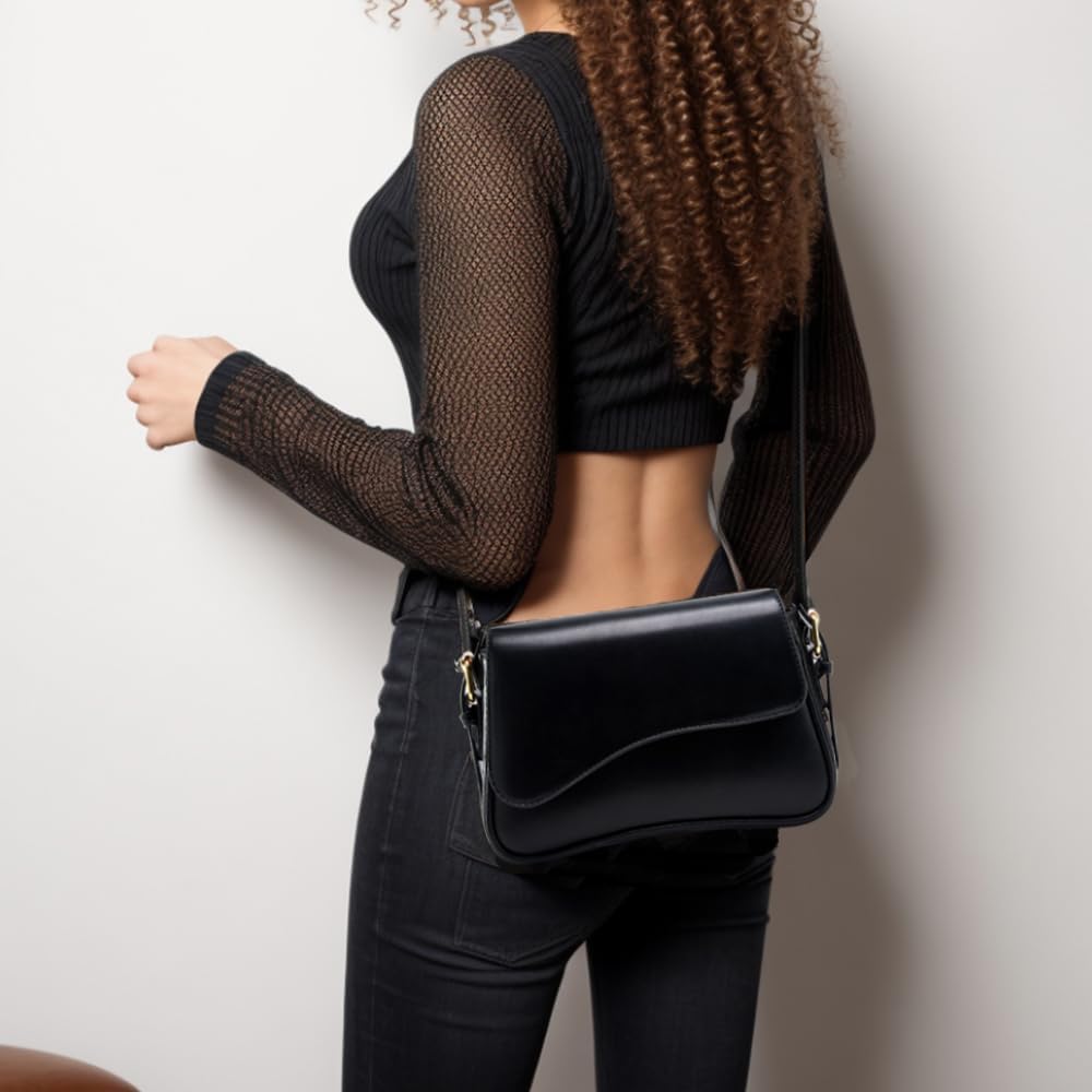 Women's Soft PU Leather Shoulder Bag Wavy Flap Purse