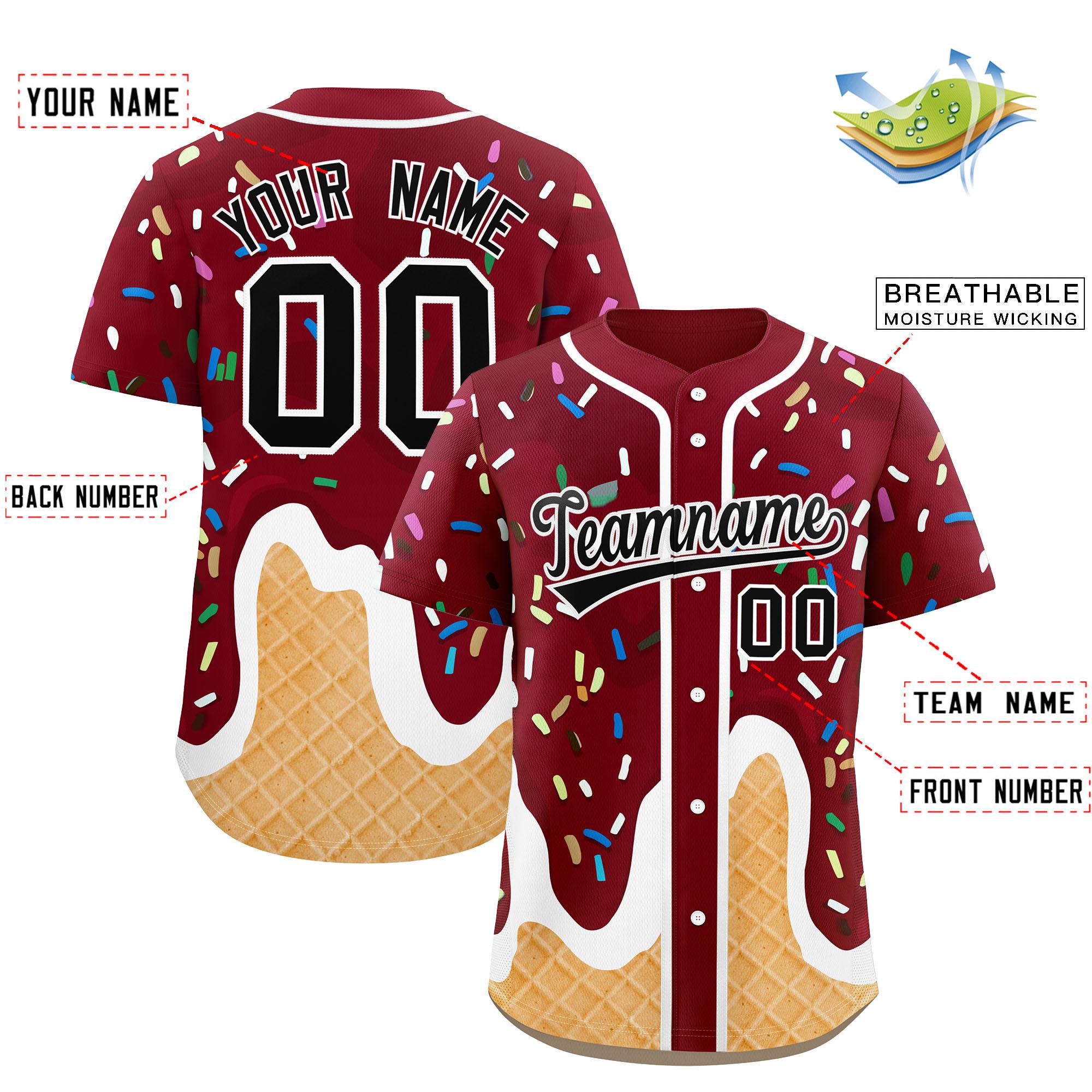 Benutzerdefiniertes Eistüte-Graffiti-Muster, modisches, authentisches Baseball-Trikot Benutzerdefiniertes Eistüte-Graffiti-Muster, modisches, authentisches Baseball-Trikot
