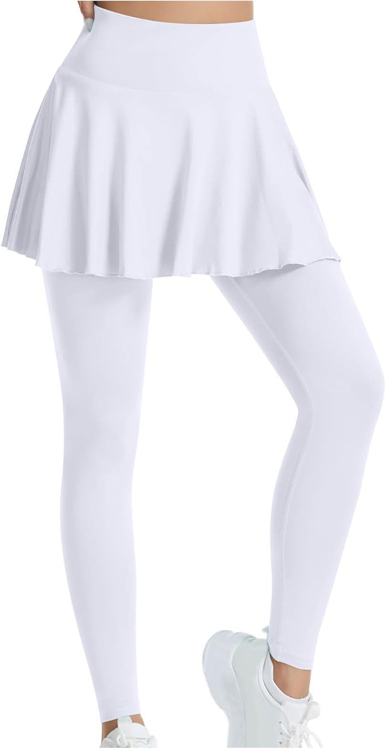Skirted Leggings for Women Yoga Leggings with Skirts High Waisted Gym Workout Pants Tennis Clothes