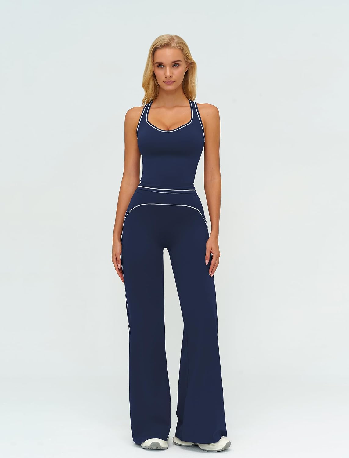 Women's Racerback Tank and Flare Leggings Yoga Set Navy