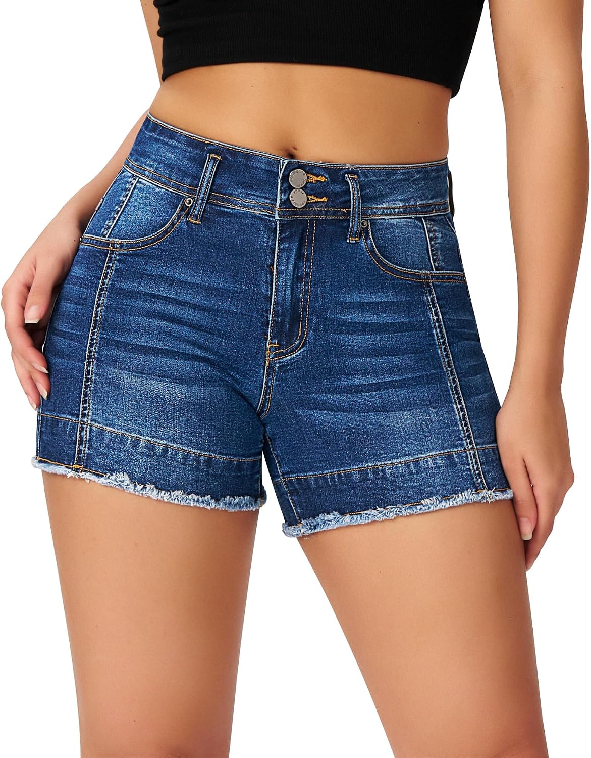 Women's High Waisted Stretchy Frayed Hem Summer Denim Jean Shorts