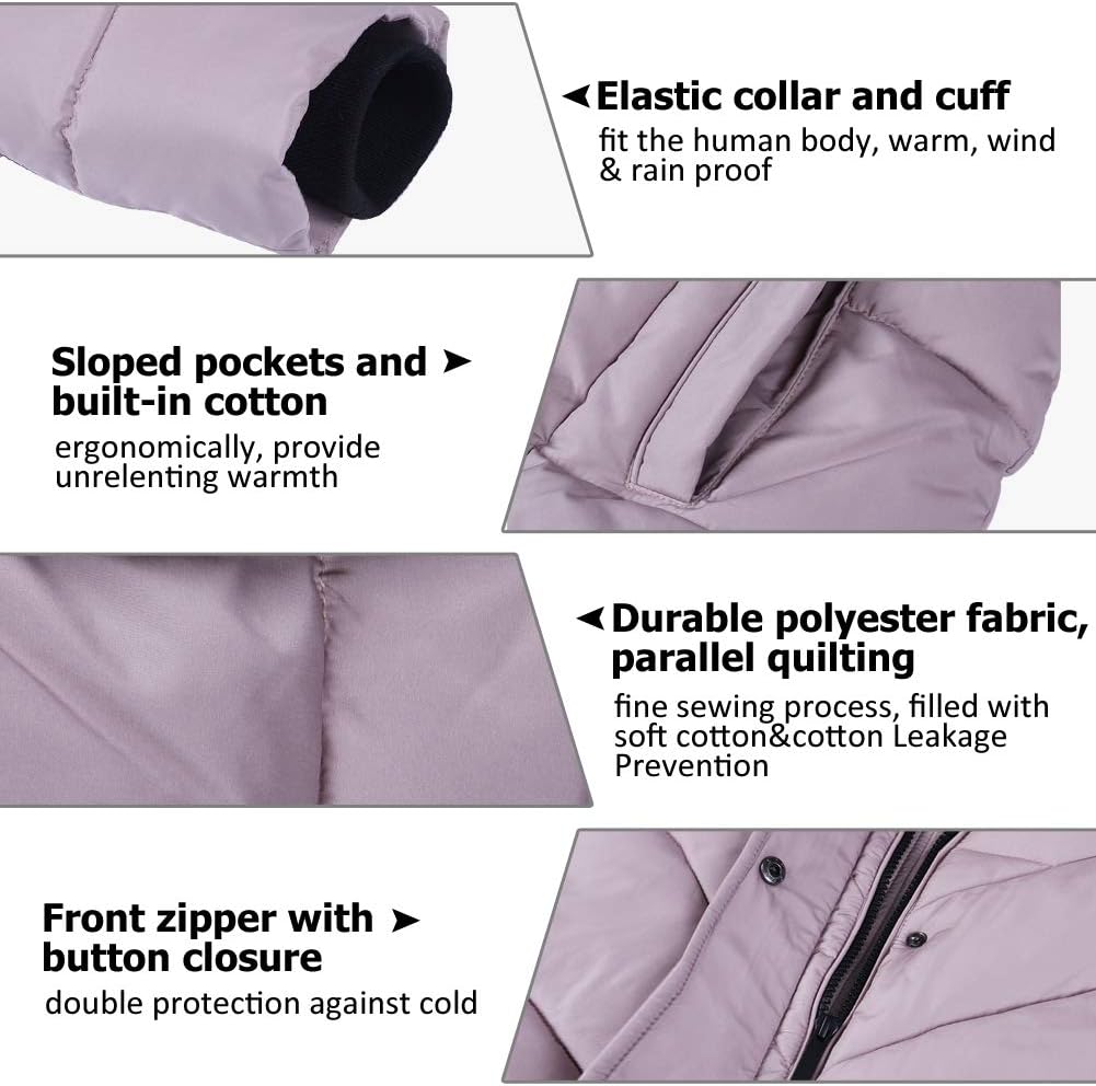 Women's Long Puffer Parka Coat Faux Fur Hood Pink