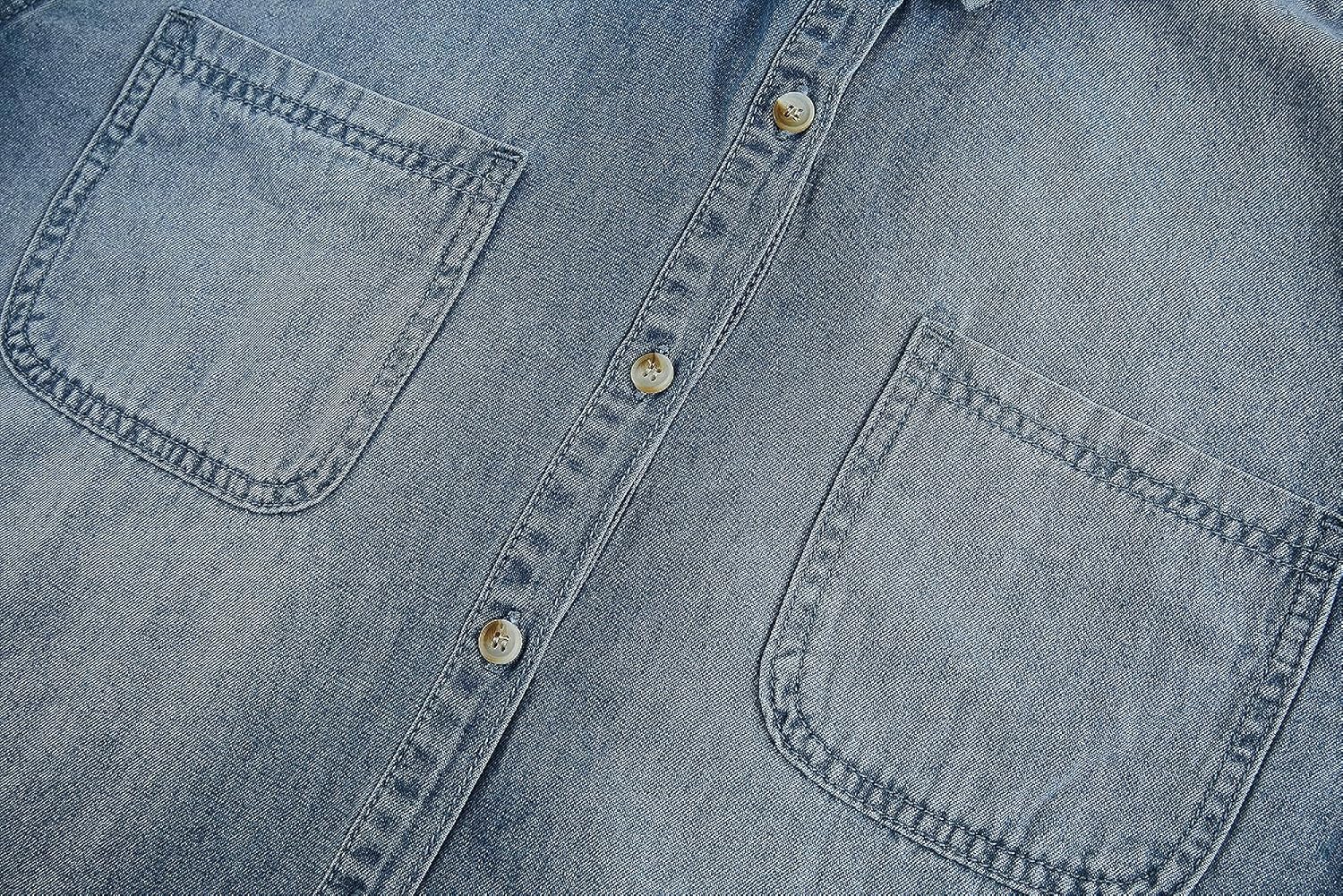 Women's Washed Denim Shirt Long Sleeve Collared With Pockets