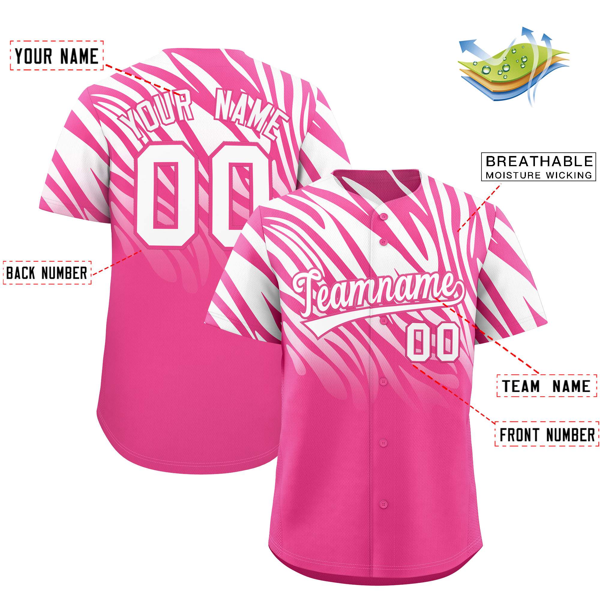 Benutzerdefiniertes Team-Shirt mit Tiger-Streifen und Farbverlauf und Tierdruck, Baseball-Trikot