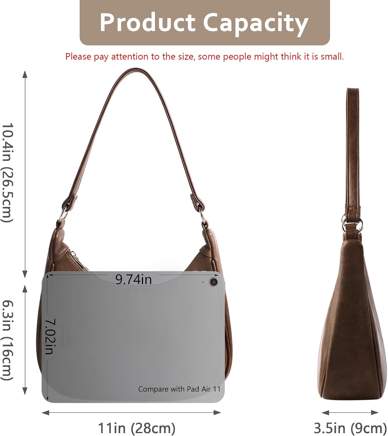 Women's Slouchy Vegan Leather Hobo Bag Crescent Purse