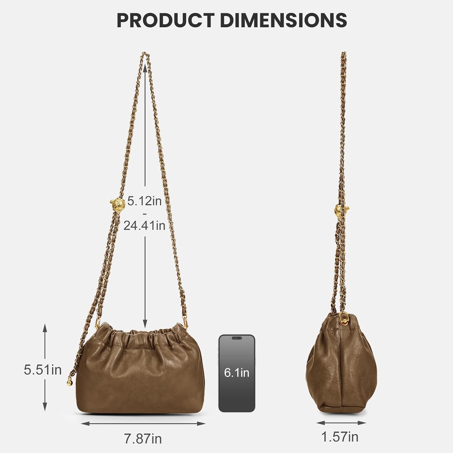Women's Faux Leather Drawstring Bucket Bag with Chain Strap