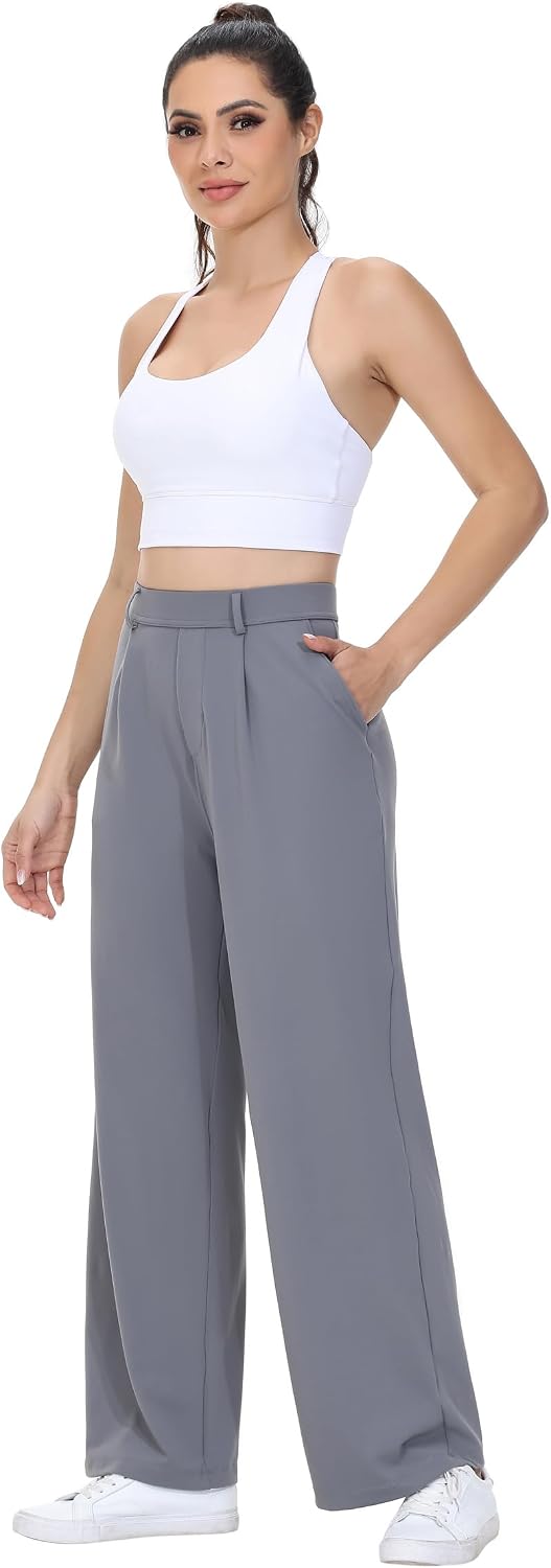Women's High Waisted Wide Leg Dress Pants with Pockets