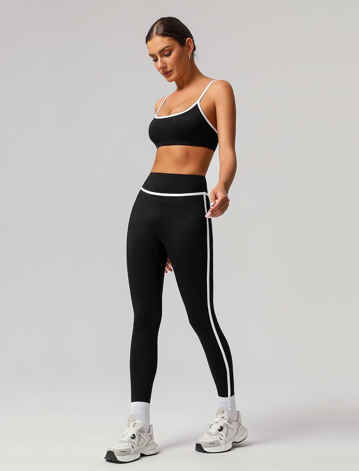 Women's Matching 2 Piece Workout Sets Pilates Yoga Sets Butt Lifting Leggings Color Block Sports Bra Athletic Gym Outfits